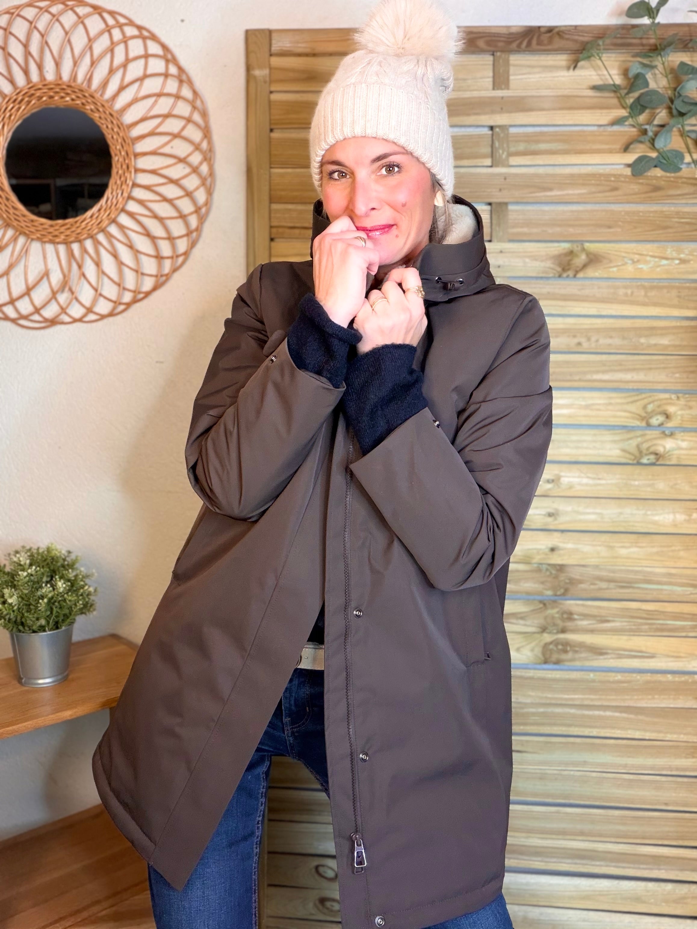 Parka fourrée imperméable AMBRE - Chocolat / Beige - LAURA JO