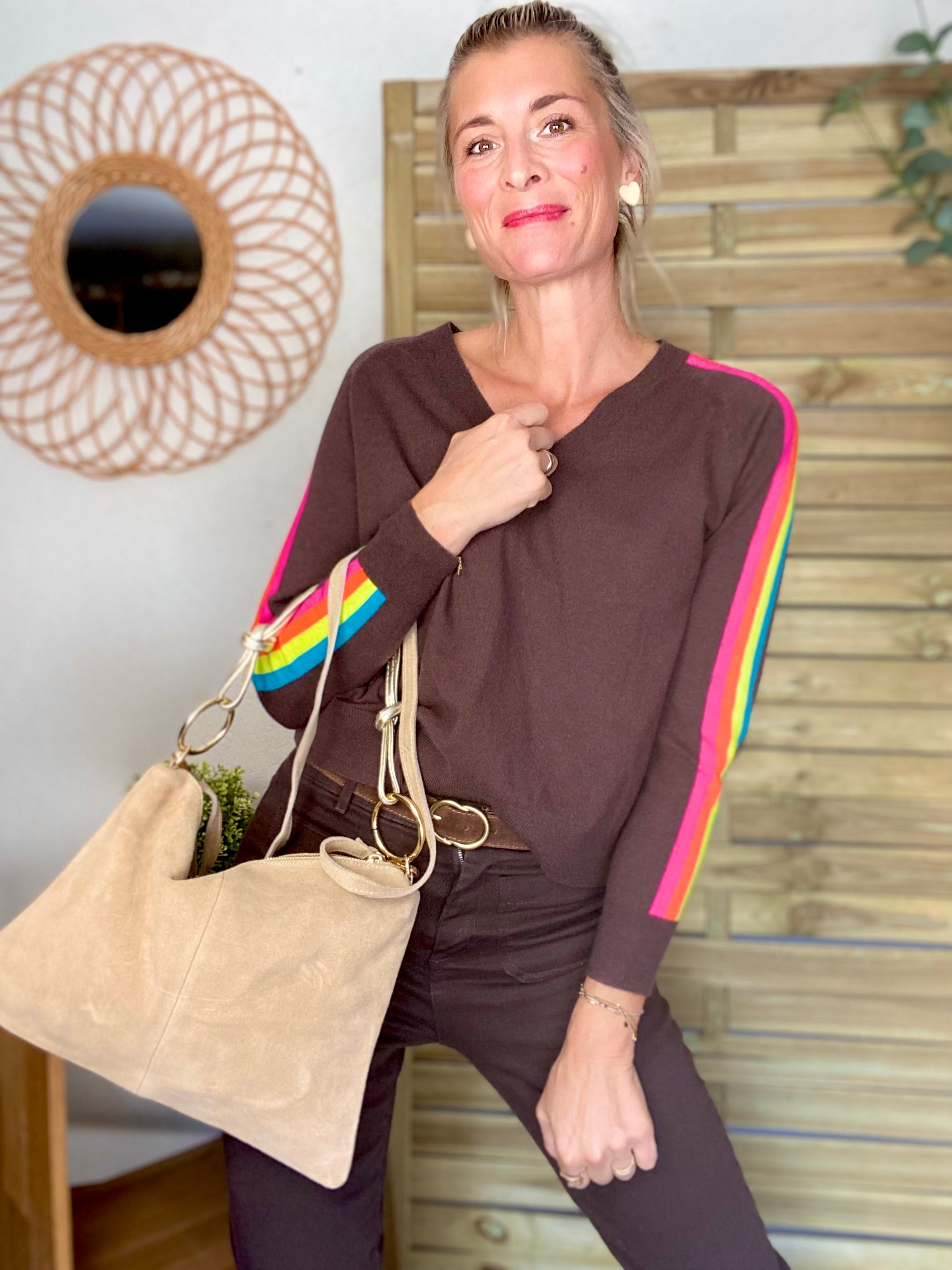 ⚡️PÉPITES FRIDAY - Sac en cuir daim 2 bandoulières (or et beige) - Beige - PACEY