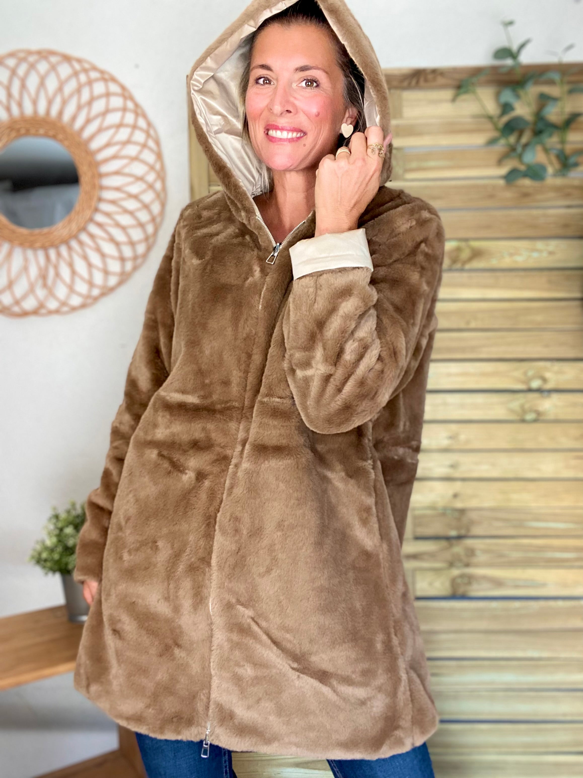 Parka Imperméable réversible fourrée Sable irisé / Camel ALIX - LAURA JO
