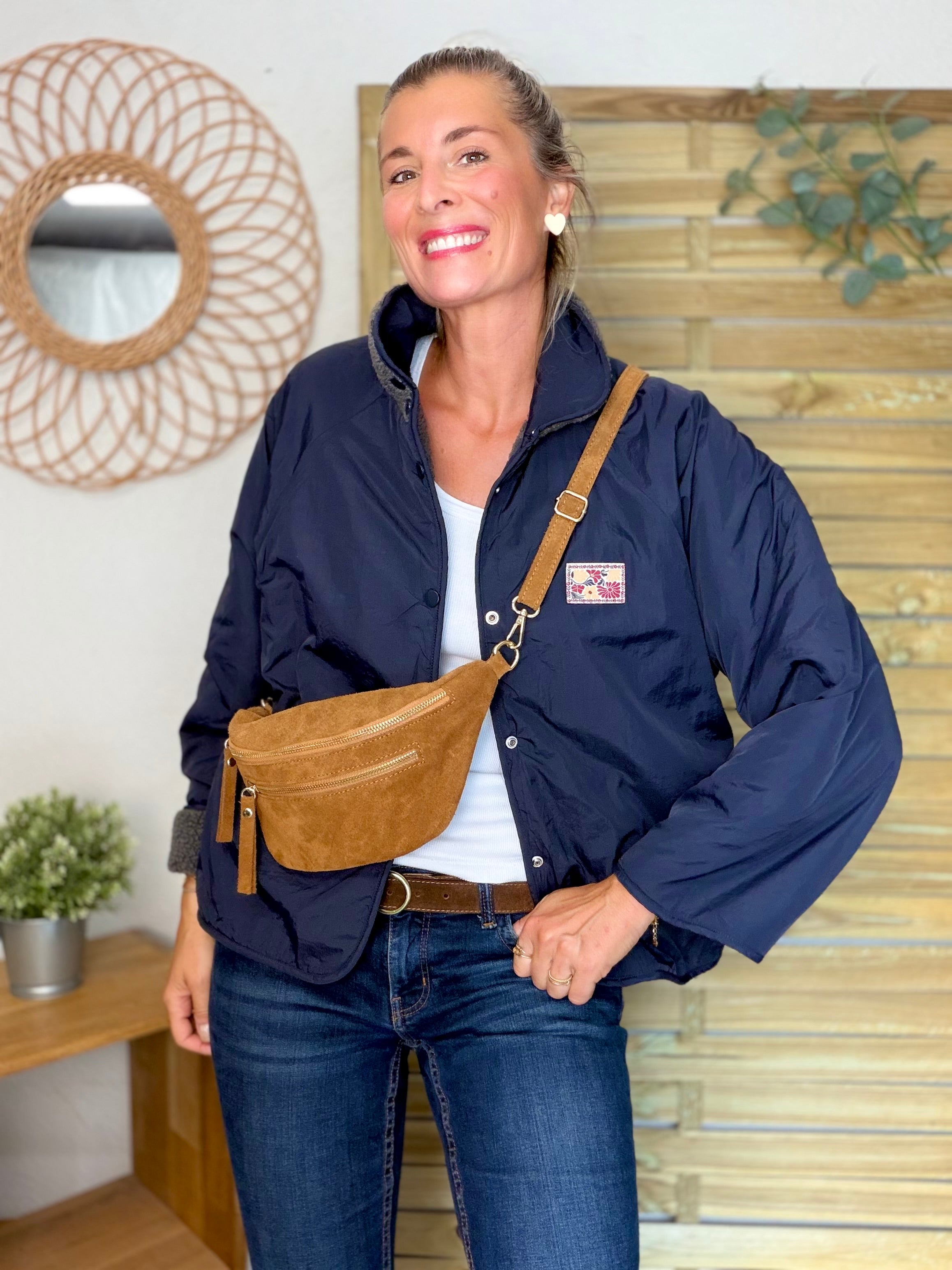 Veste matelassée réversible Sherpa AMÉLIE Bleu marine / Gris