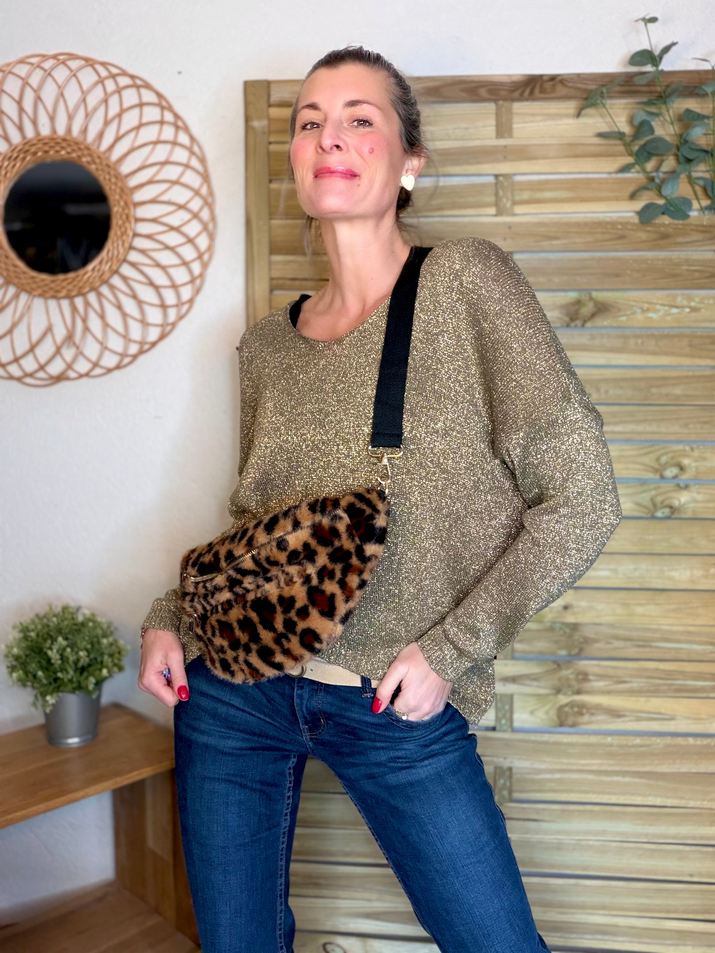 Pull maille lurex et étoile ⭐️ POLLY - Kaki / Doré