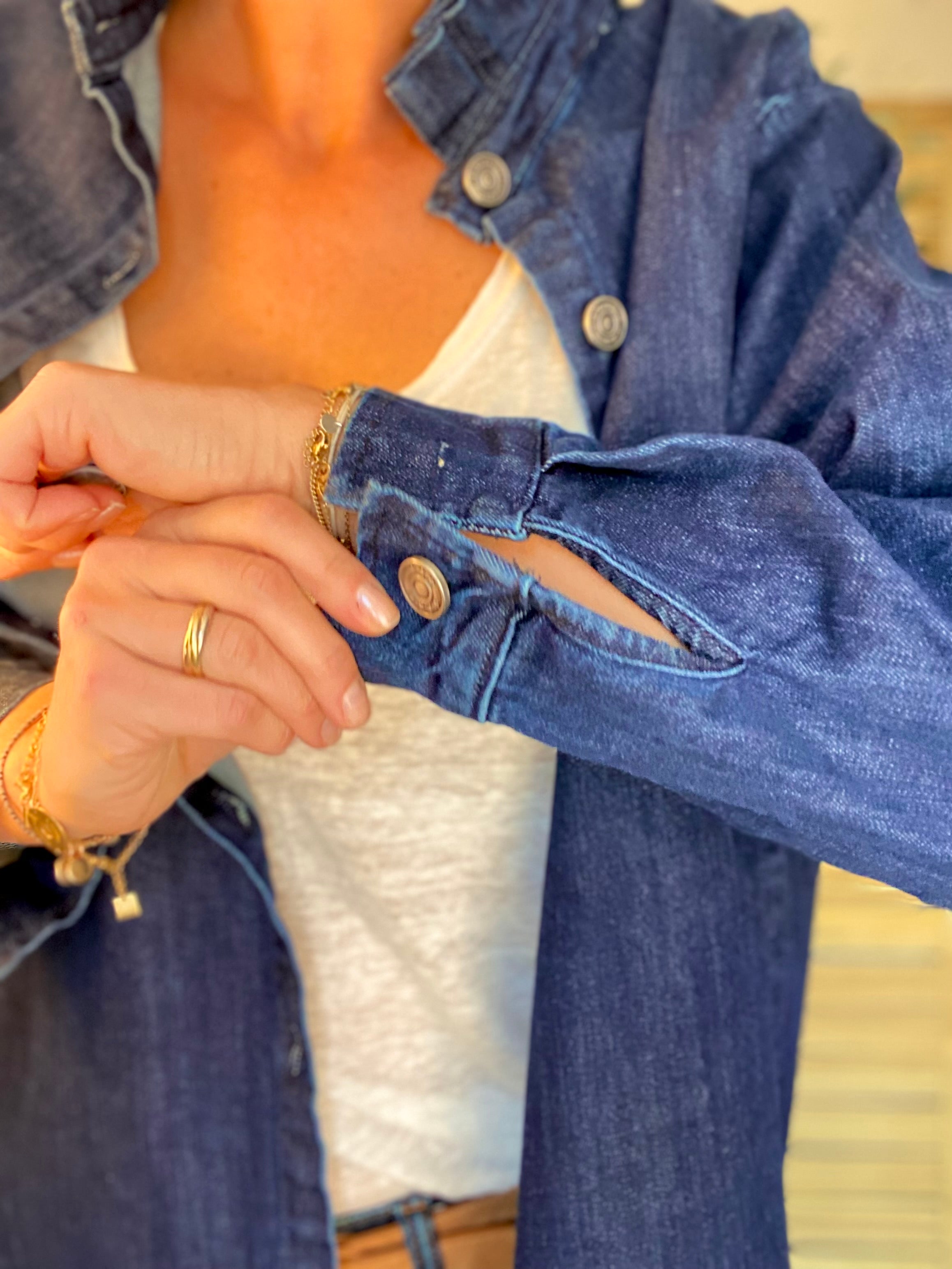 Veste / Chemise en coton, col victorien volanté Bleu Jean LISON