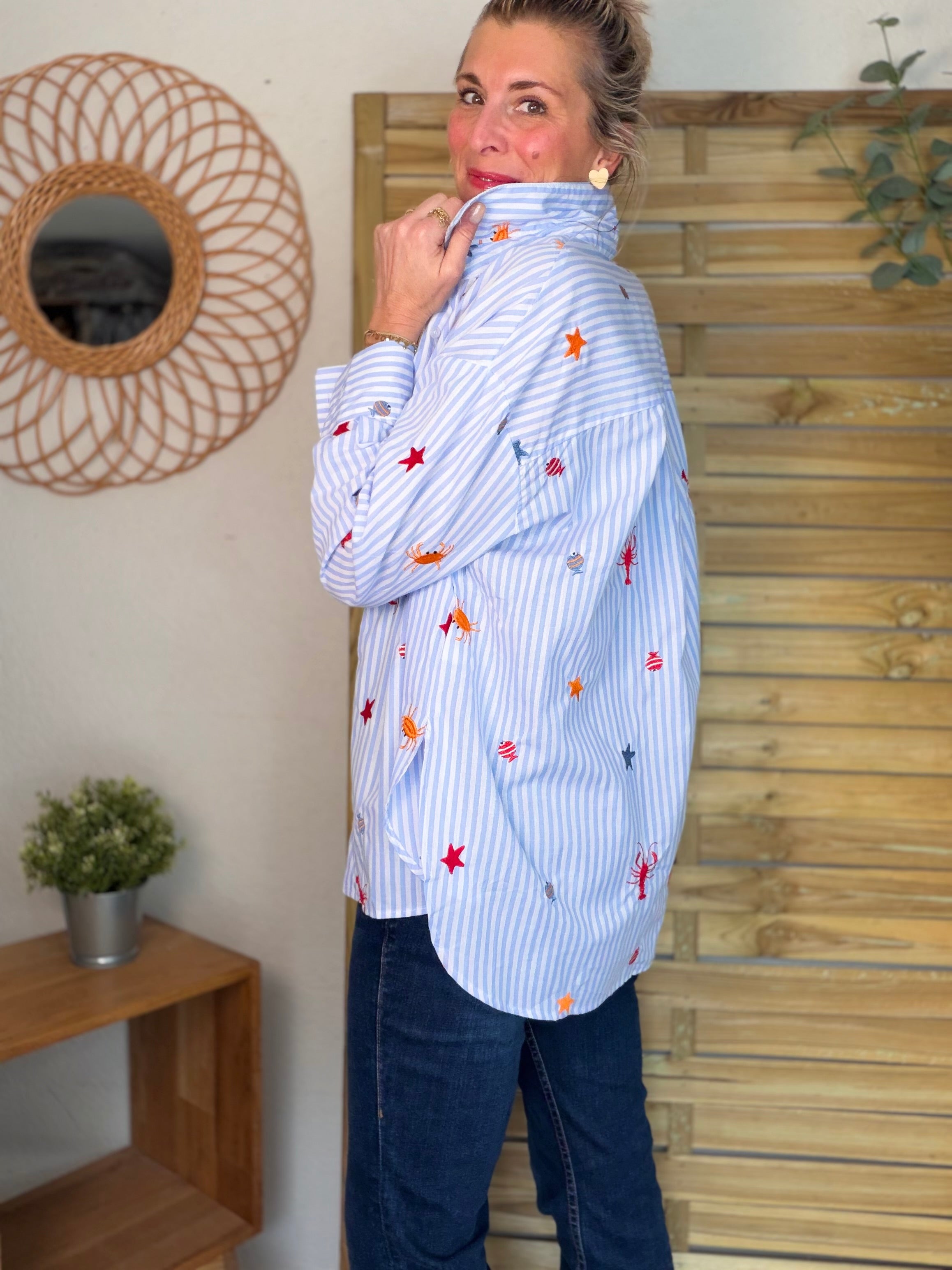 ⚡️ARRIVAGE - Chemise bleue à rayures coquillages et crustacés - ELORY