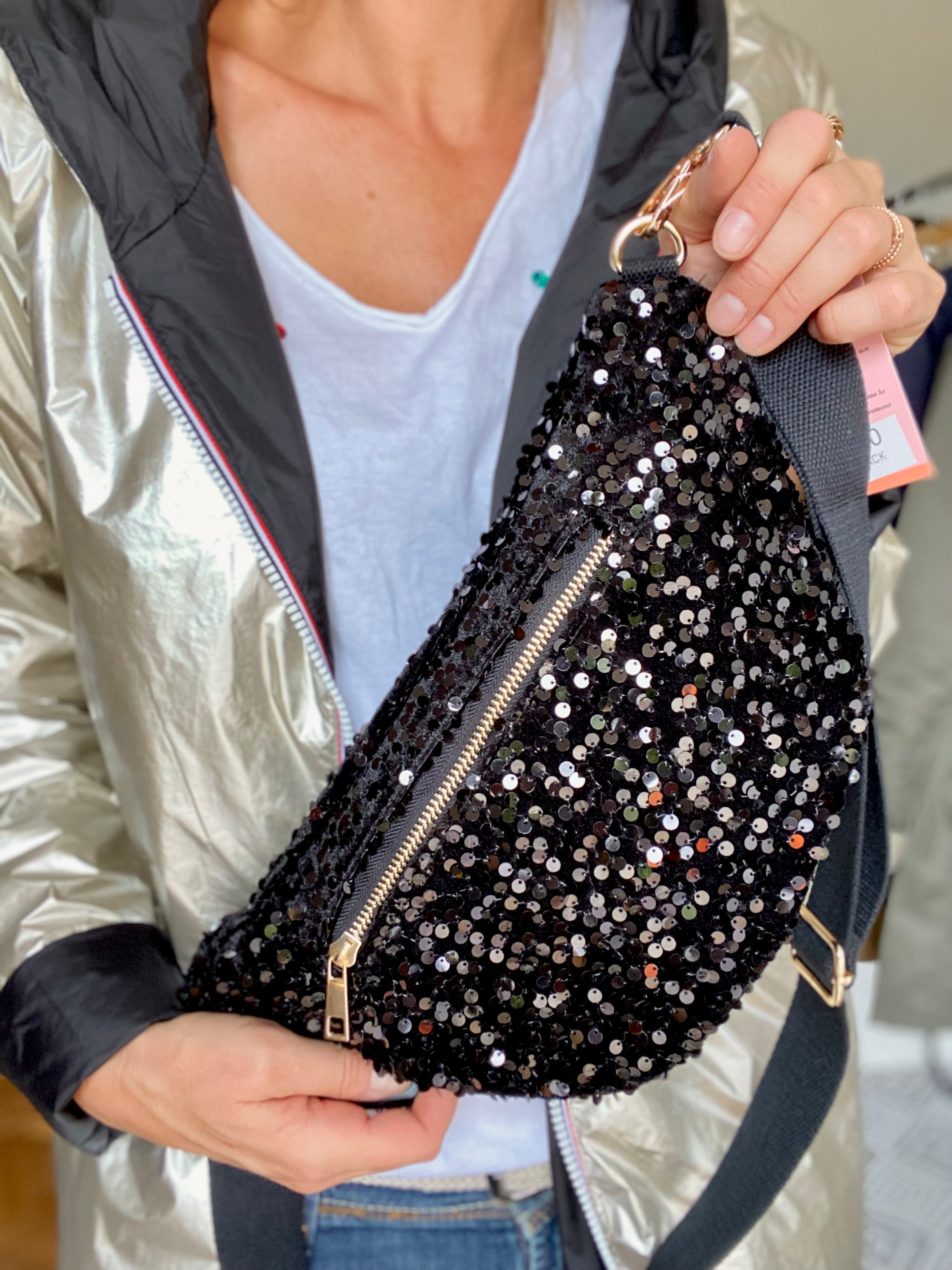 Sac banane L velours à sequins Ciao Boum- TAYLOR - Noir