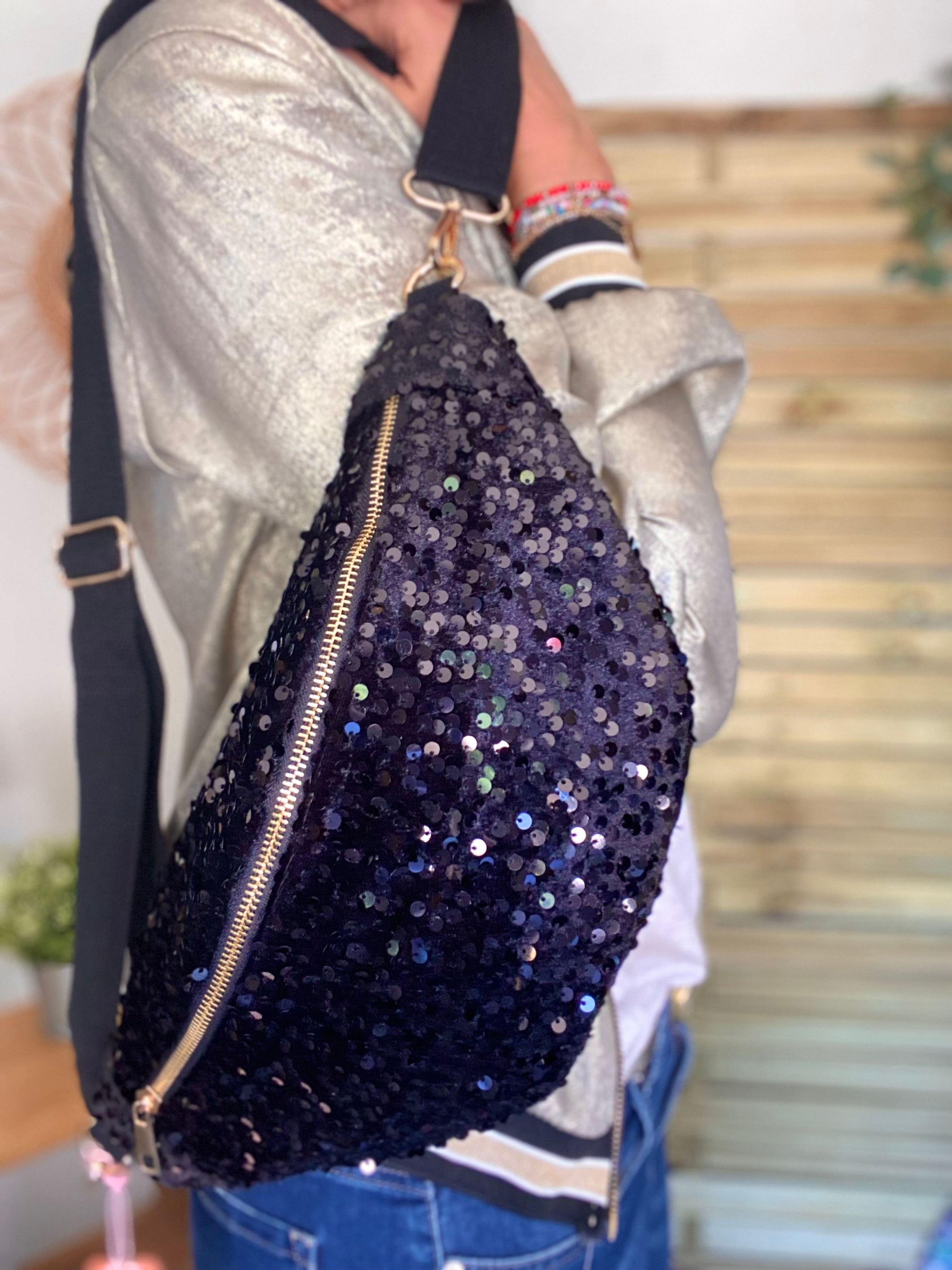 Sac banane L velours à sequins Ciao Boum- TAYLOR - Noir