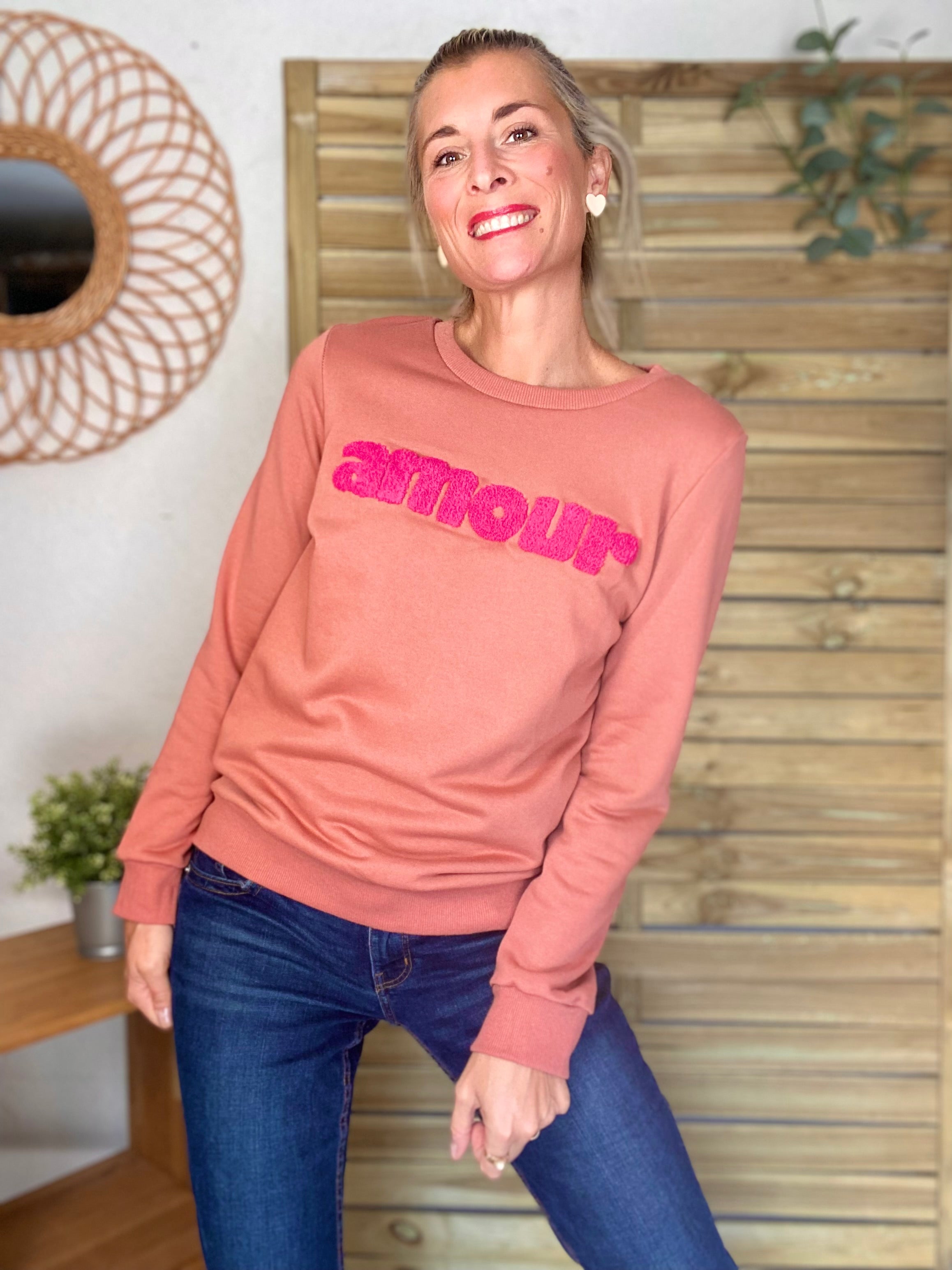 Sweat amour DORIA - Vieux rose / Fuschia