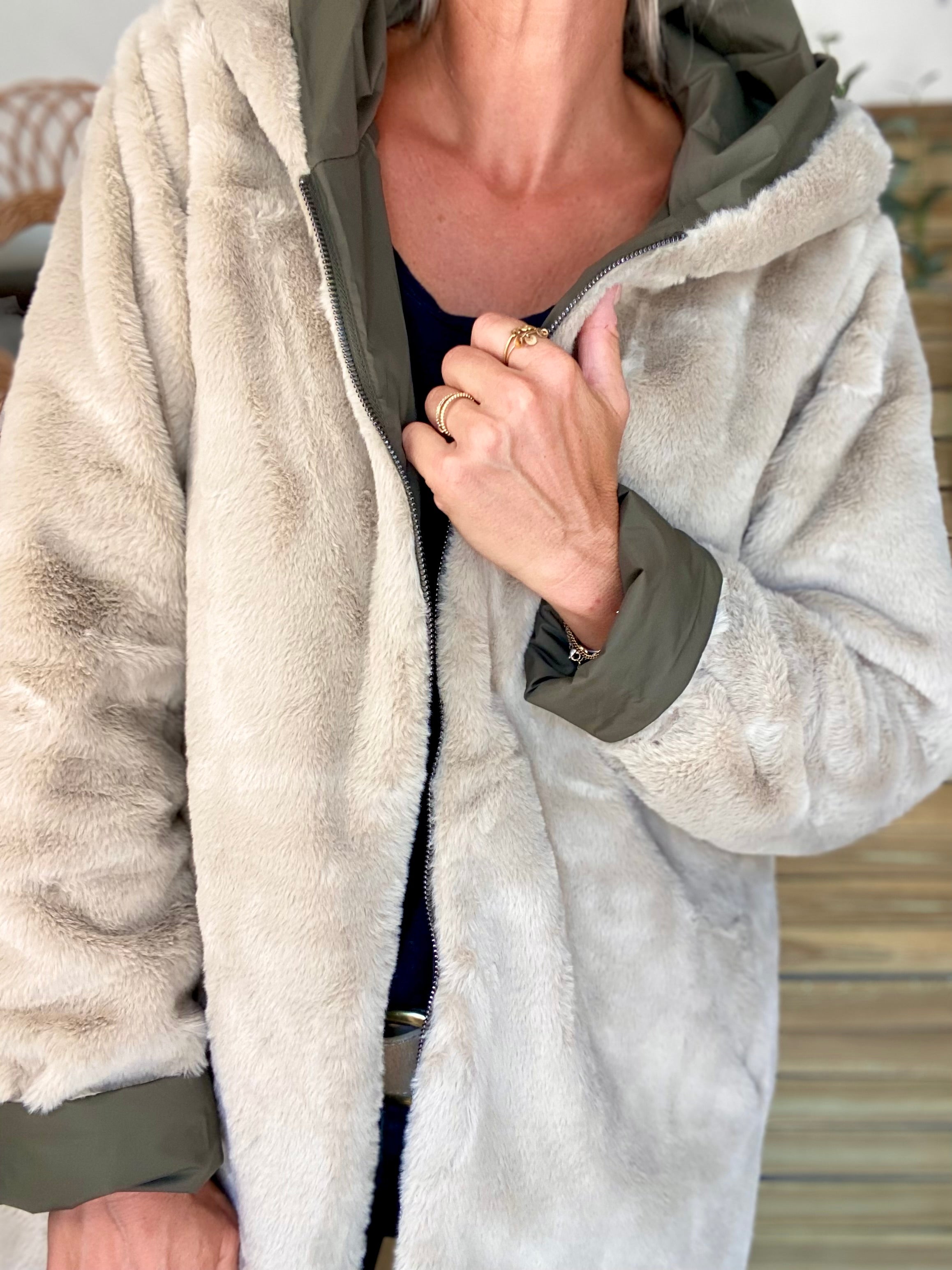 Parka Imperméable réversible fourrée Kaki / Beige ALIX - LAURA JO