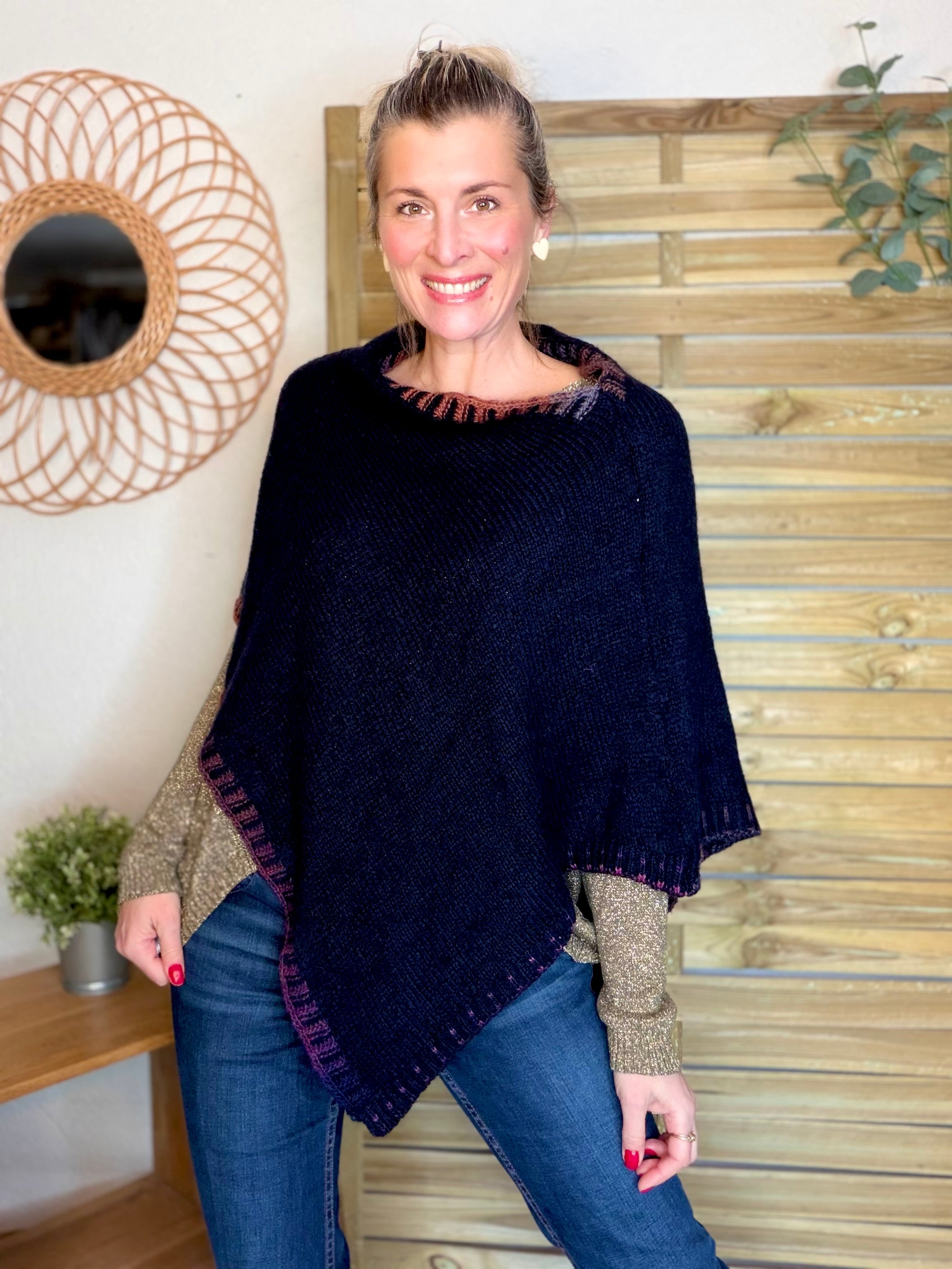 Poncho asymétrique GISÈLE - Bleu marine