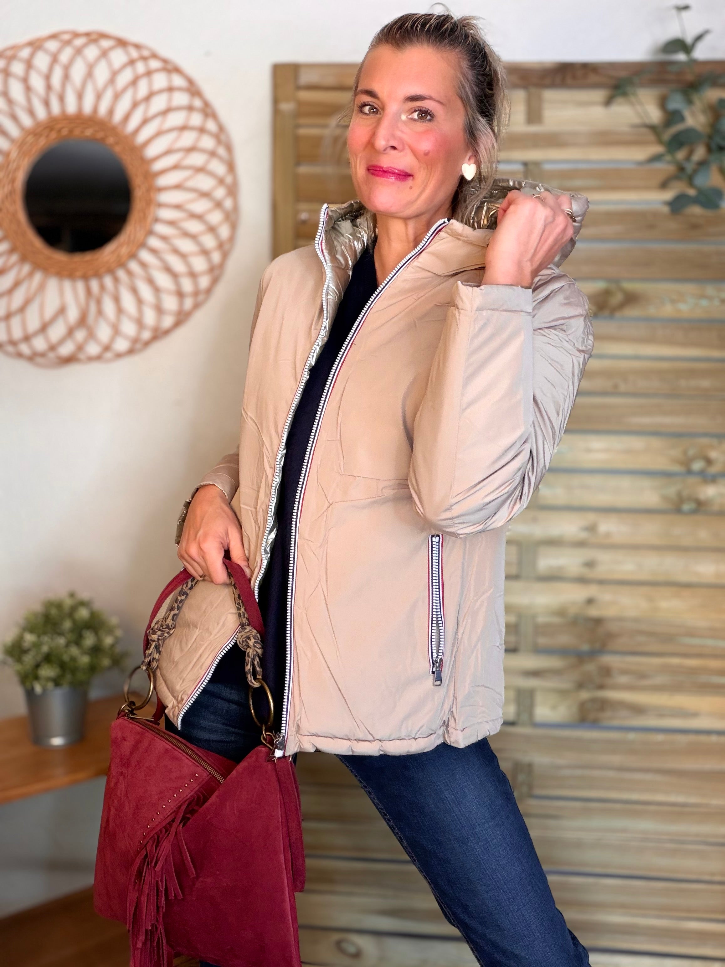 ⚡️PÉPITES FRIDAY - Doudoune imperméable réversible longue ANGÈLE COURT - Beige rosé - MELYA MELODY