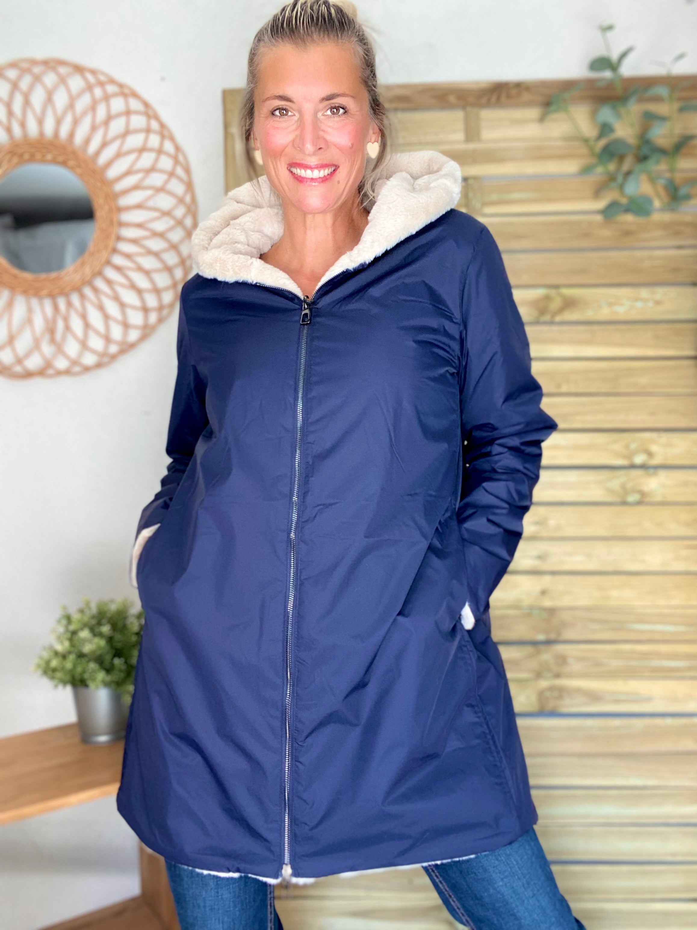 Parka Imperméable réversible fourrée Bleu marine / Beige ALIX - LAURA JO