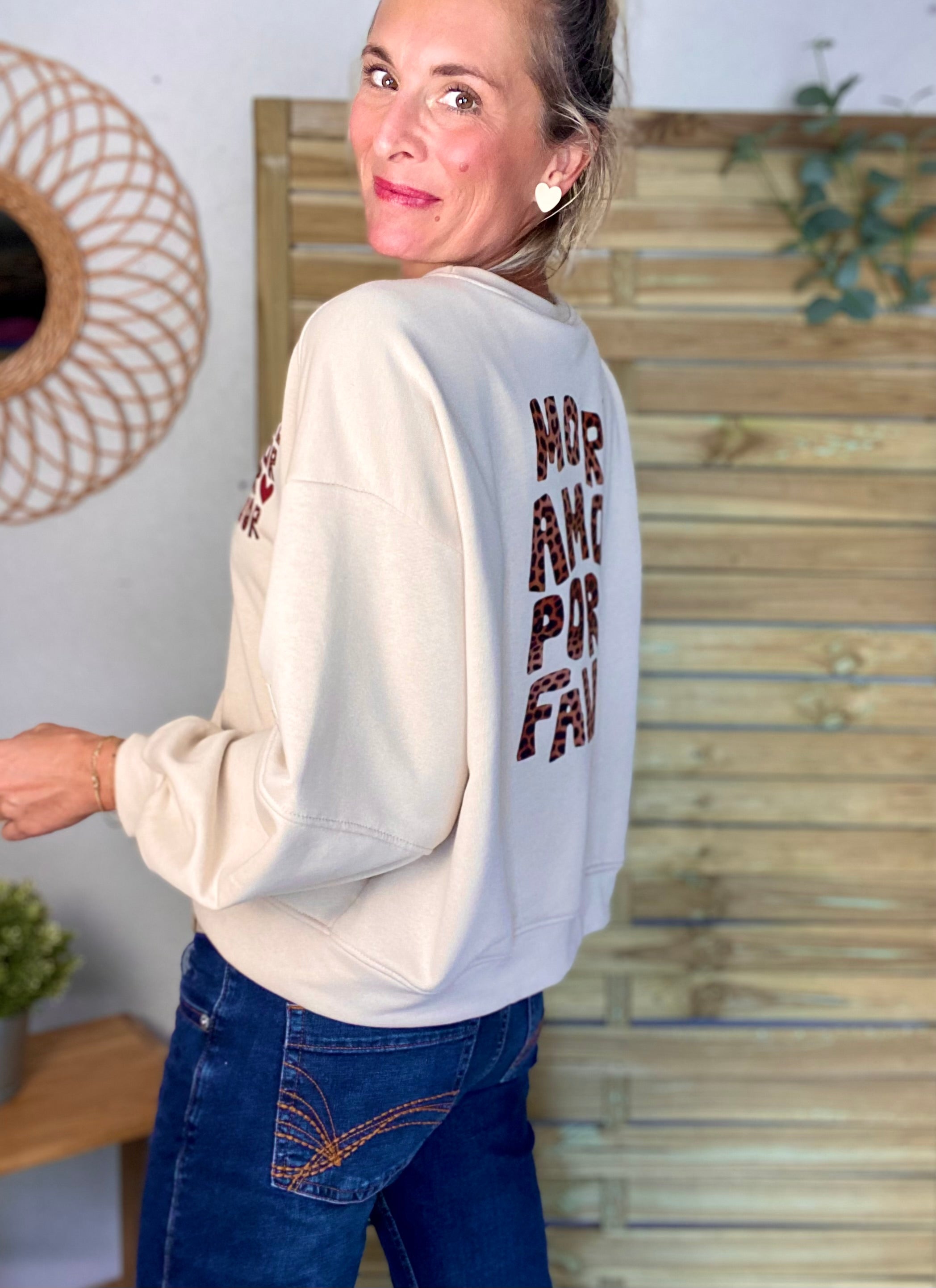 Sweat More amor por favor Léo 🐆 OMBLINE - Beige