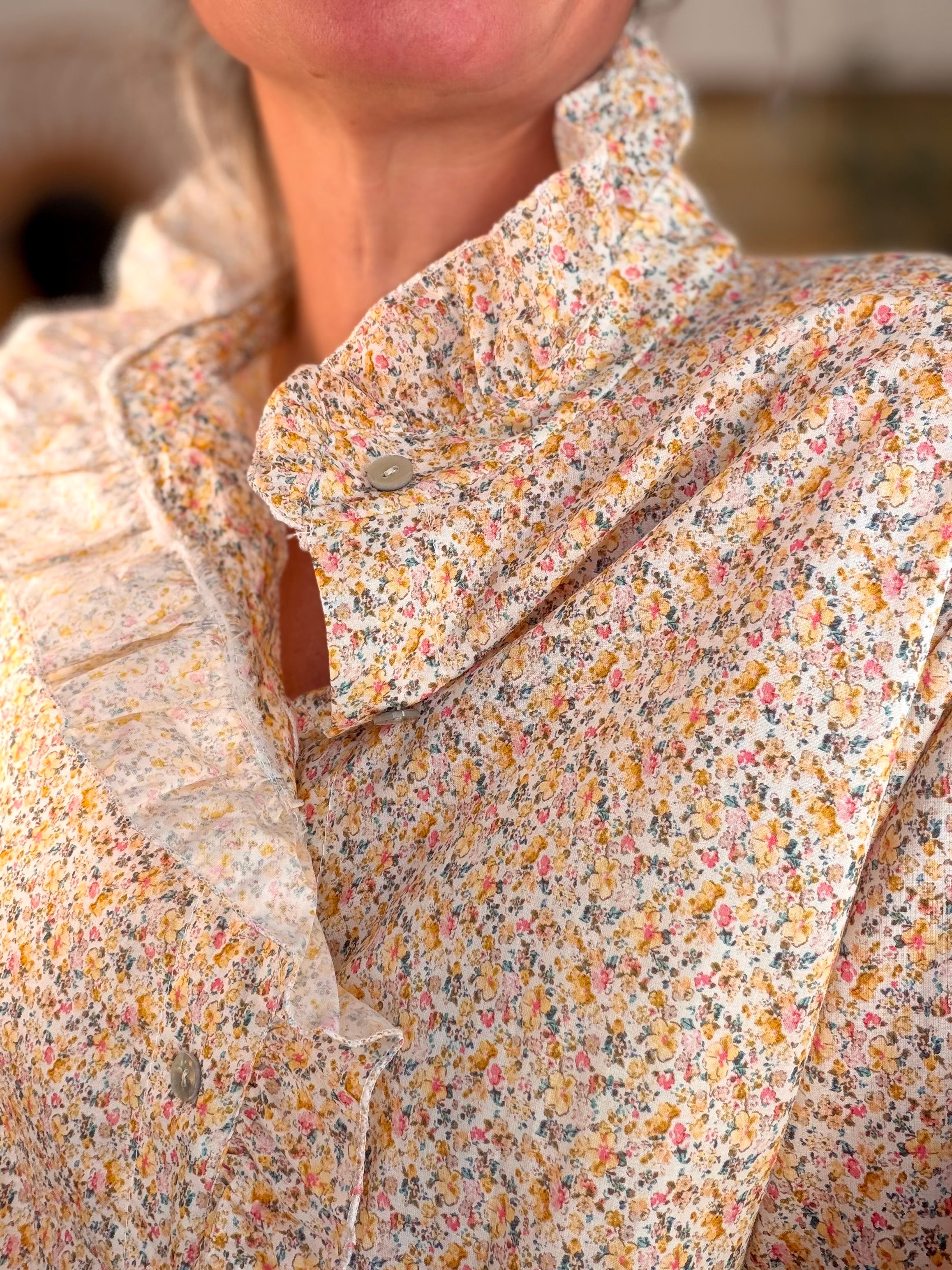 Chemise imprimée Liberty col volanté HÉLOÏSE - Jaune