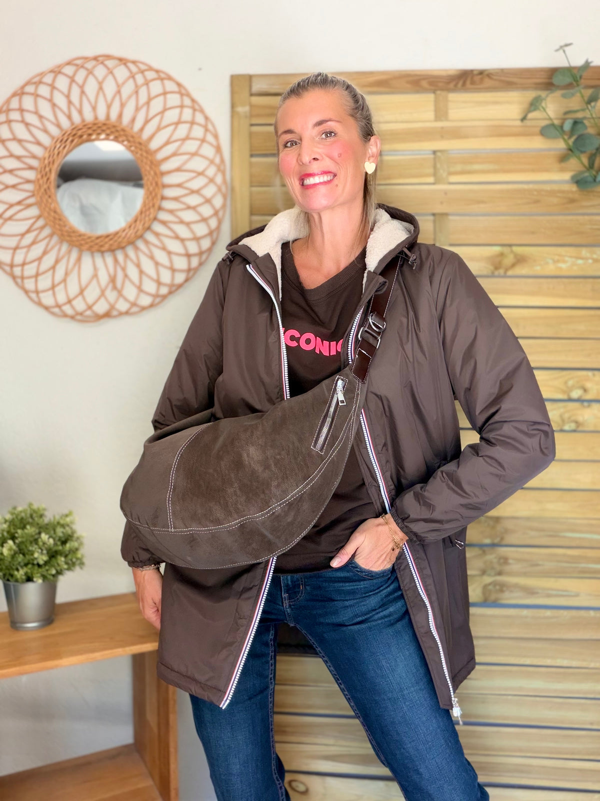 LAURA JO - Parka Imperméable LOUISE LONG Sherpa écru - Chocolat