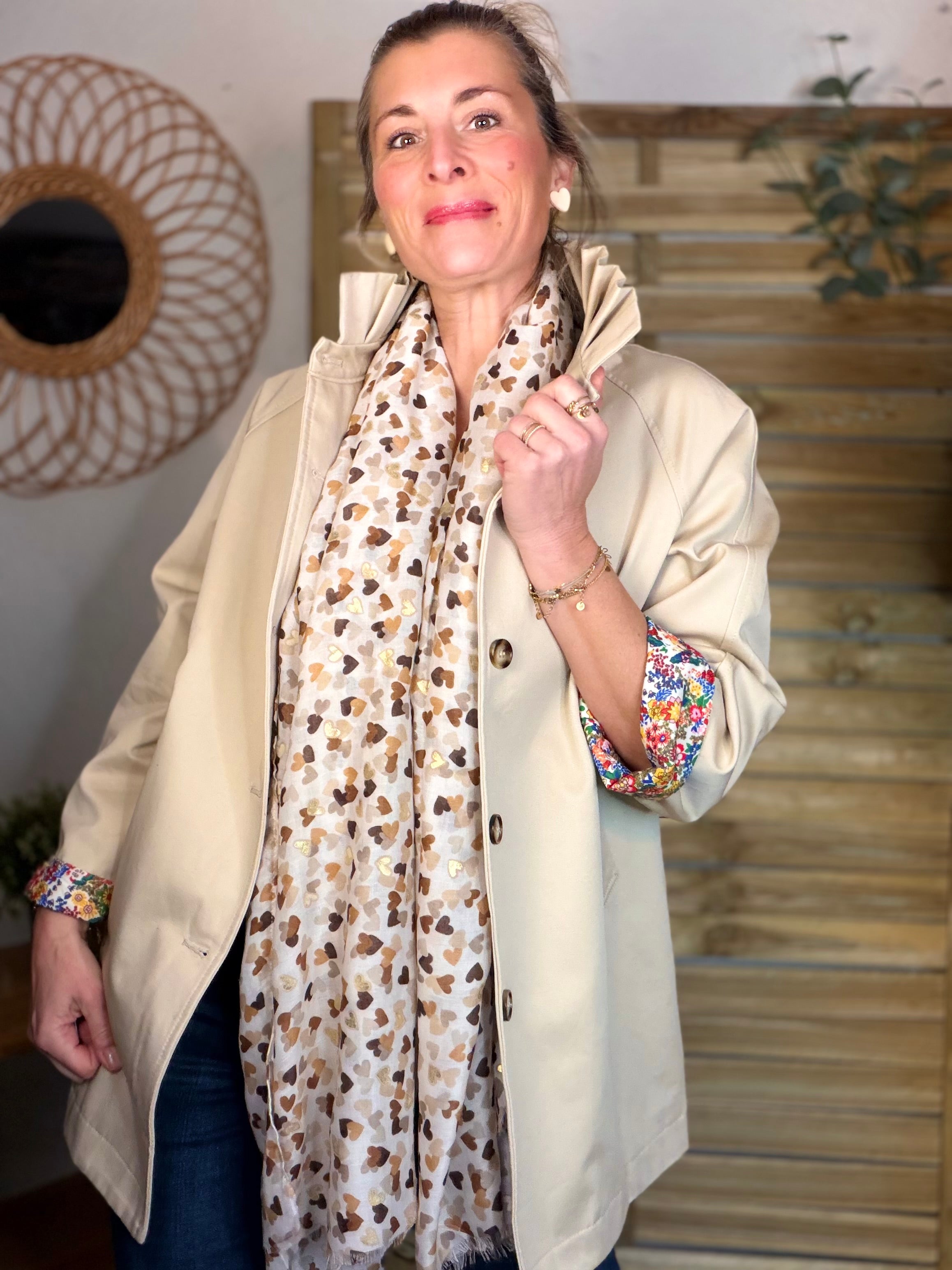 Foulard Cœurs SIGRID - Taupe 💛🧡🤎