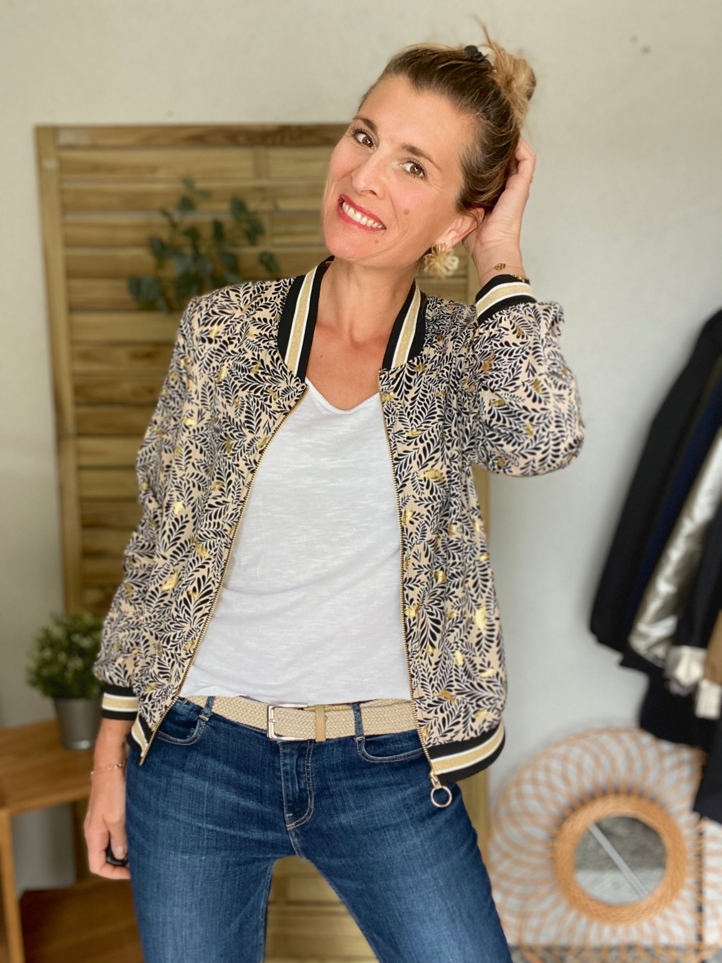 Veste bombers leger EMILY Feuilles et Or taille unique