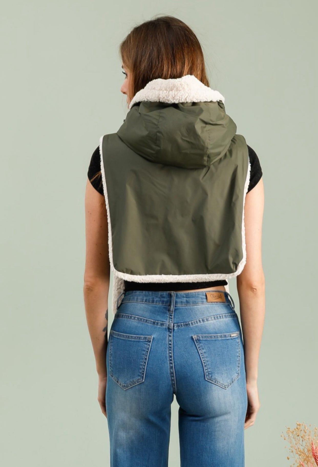 Col capuche amovible réversible TONY - LAURA JO - Kaki / Sherpa écru