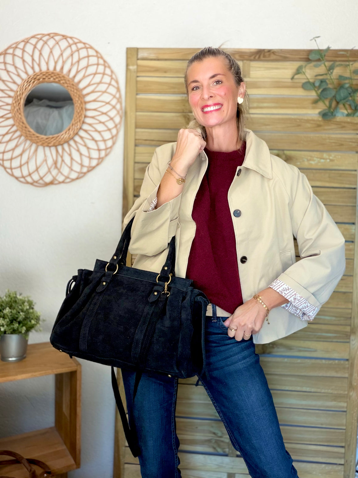Sac cabas XL en cuir daim • PARKER Noir