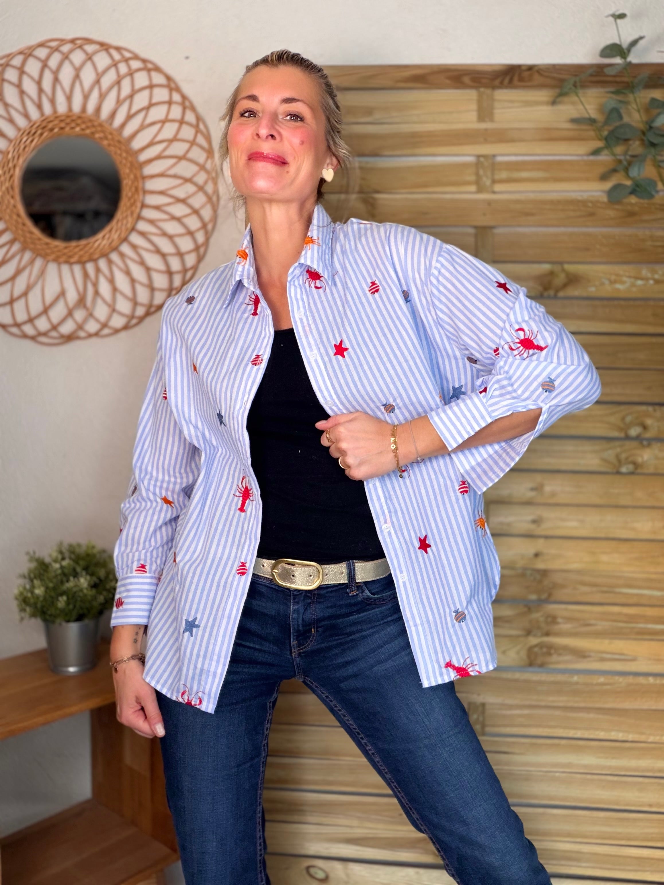 ⚡️ARRIVAGE - Chemise bleue à rayures coquillages et crustacés - ELORY