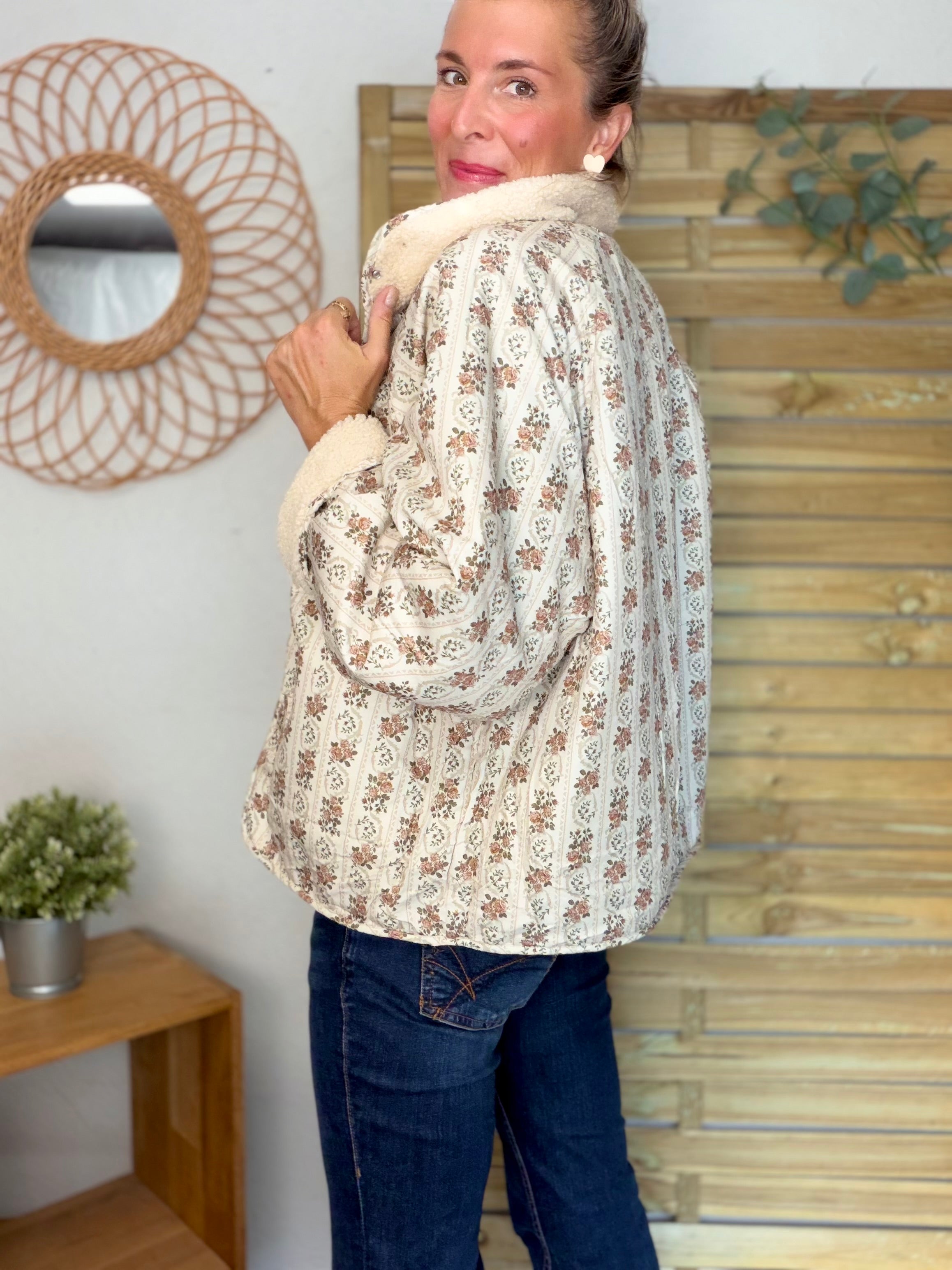 Veste réversible Sherpa ODETTE Beige / Fleurie