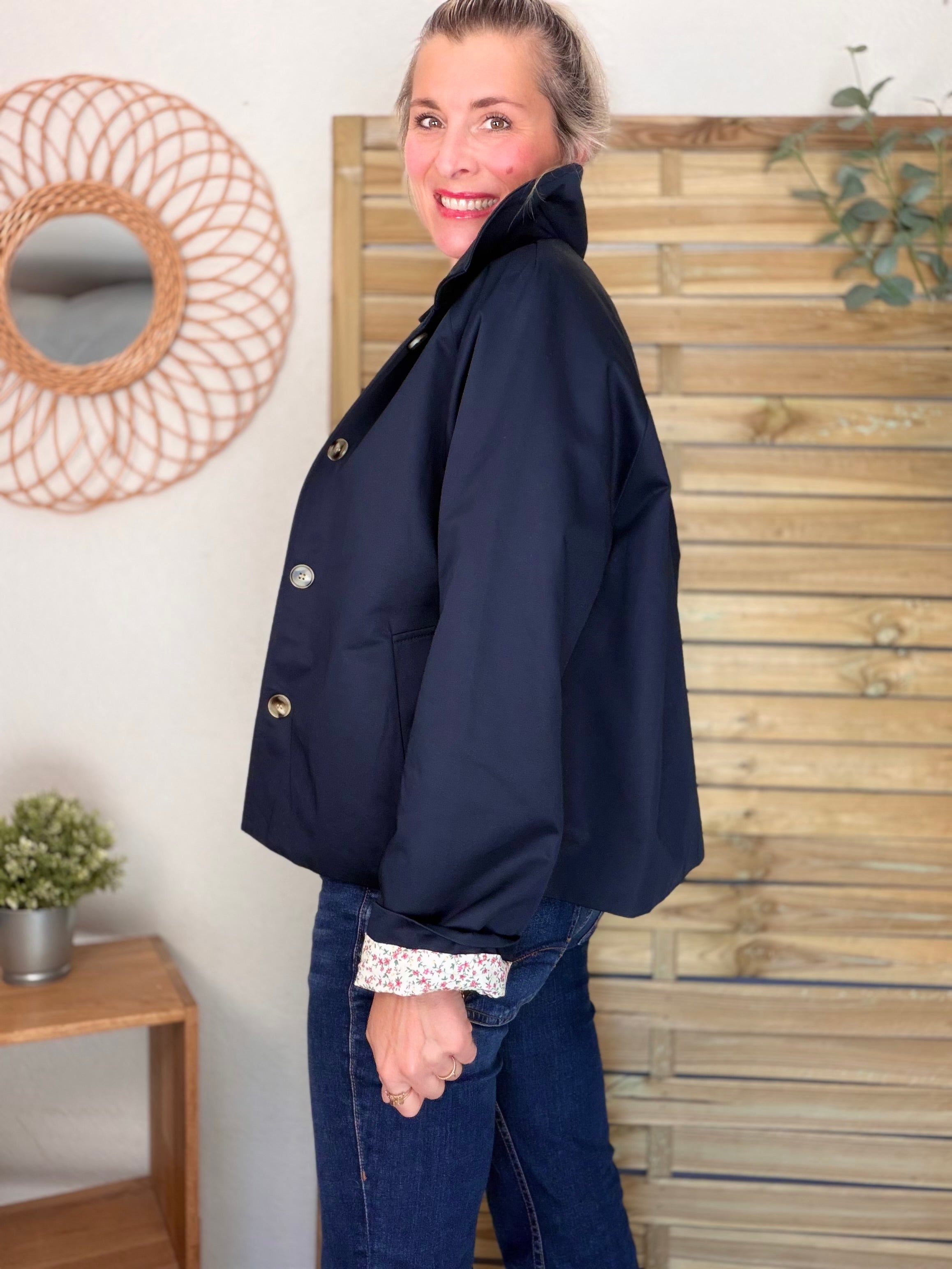 Veste Trench en coton avec Liberty - JOHAN Bleu marine