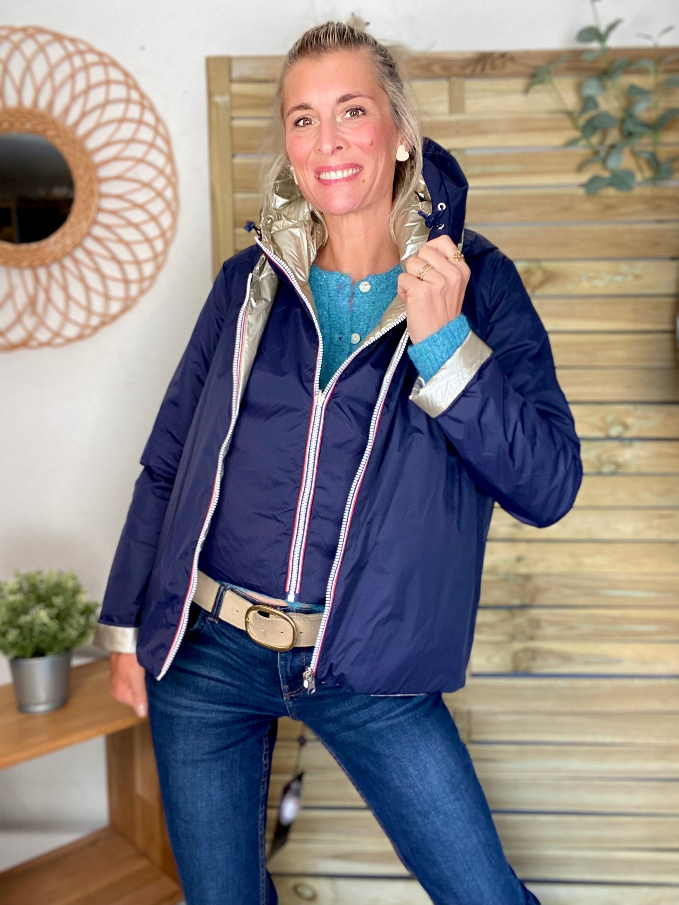 Col capuche amovible réversible  DANY - LAURA JO - Bleu Marine / Doré