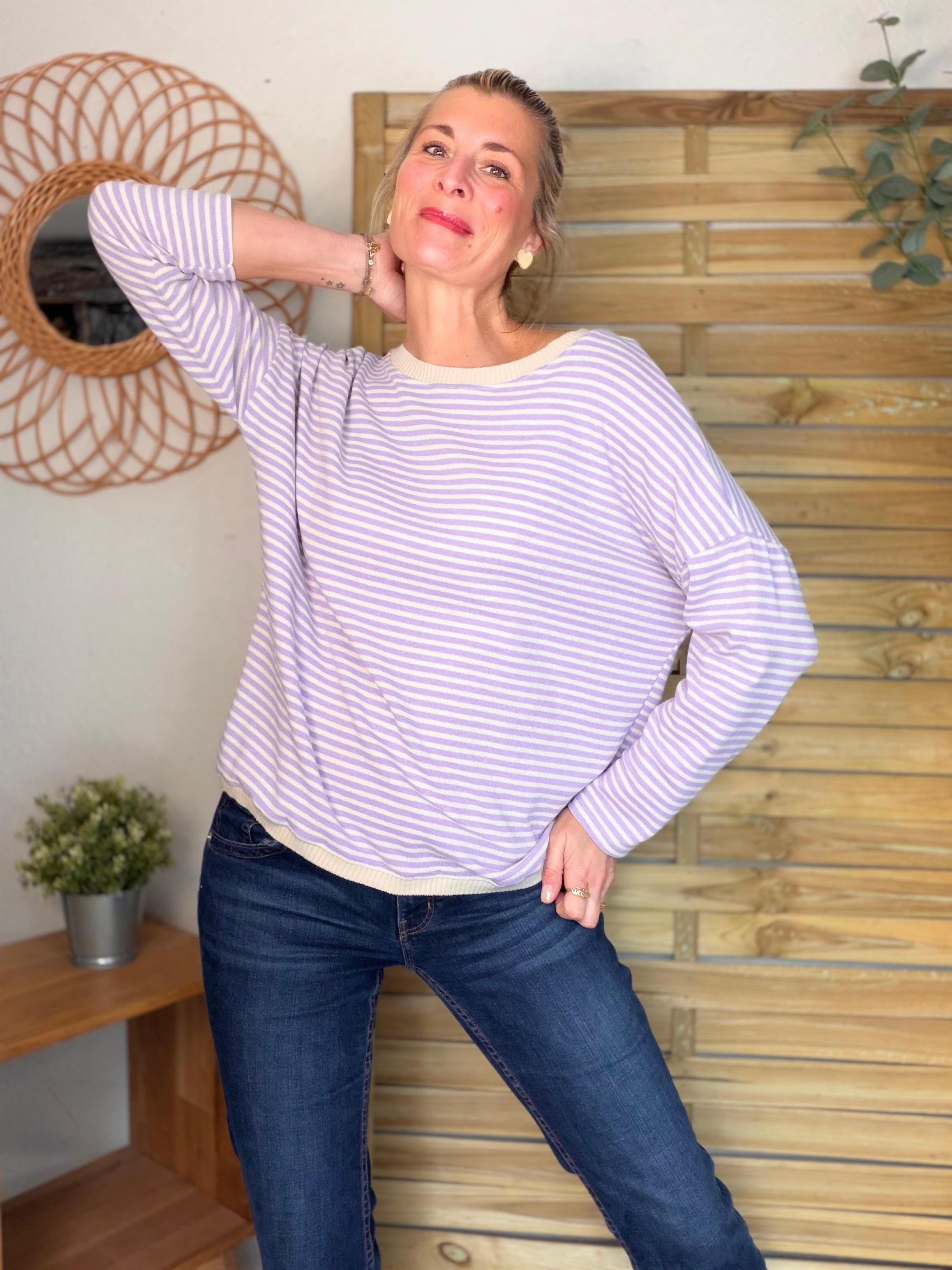 Pull fin rayé ample ROMANE - Lilas