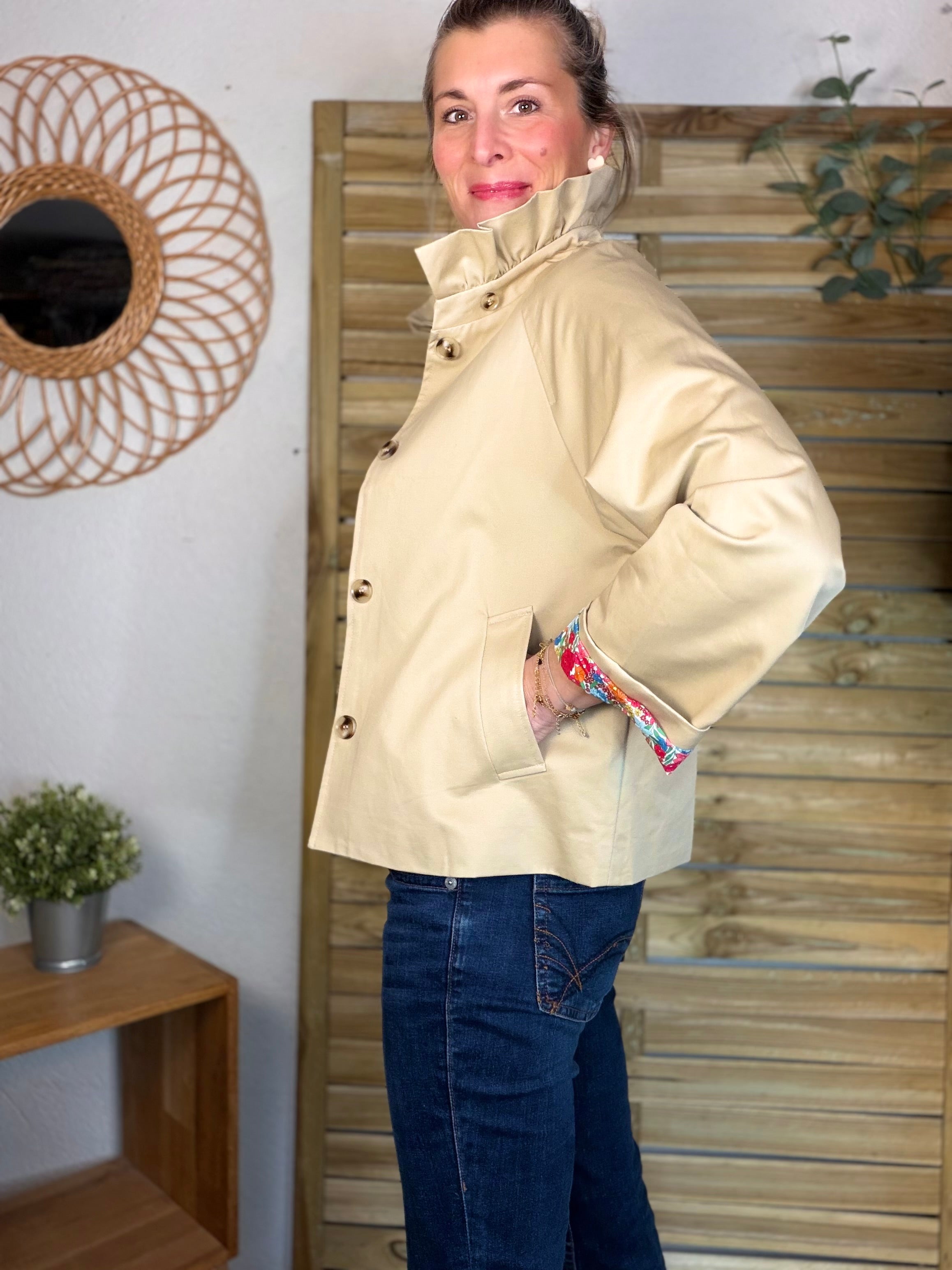 Veste Trench col victorien avec Liberty - VICKY Beige