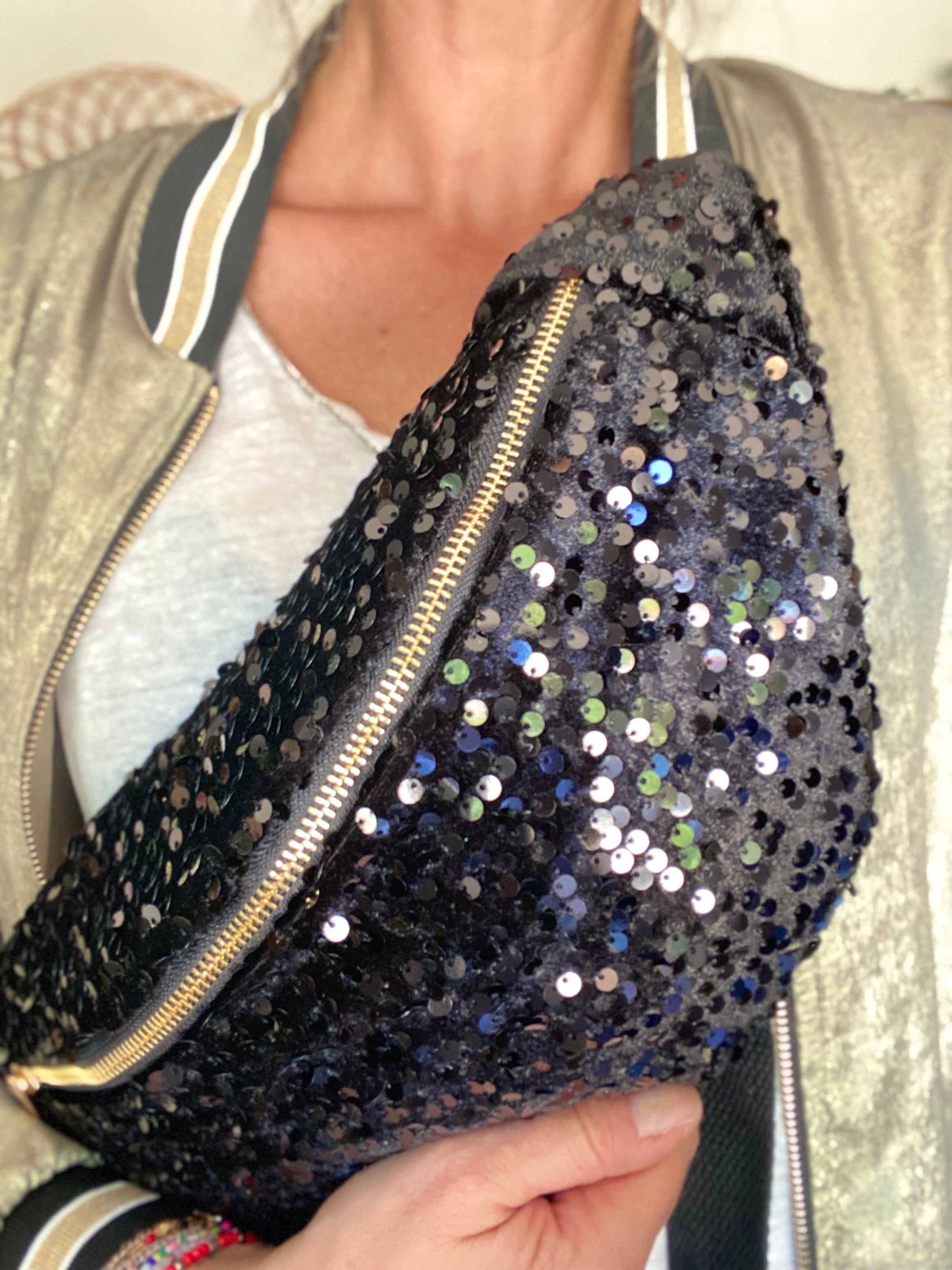 Sac banane L velours à sequins Ciao Boum- TAYLOR - Noir