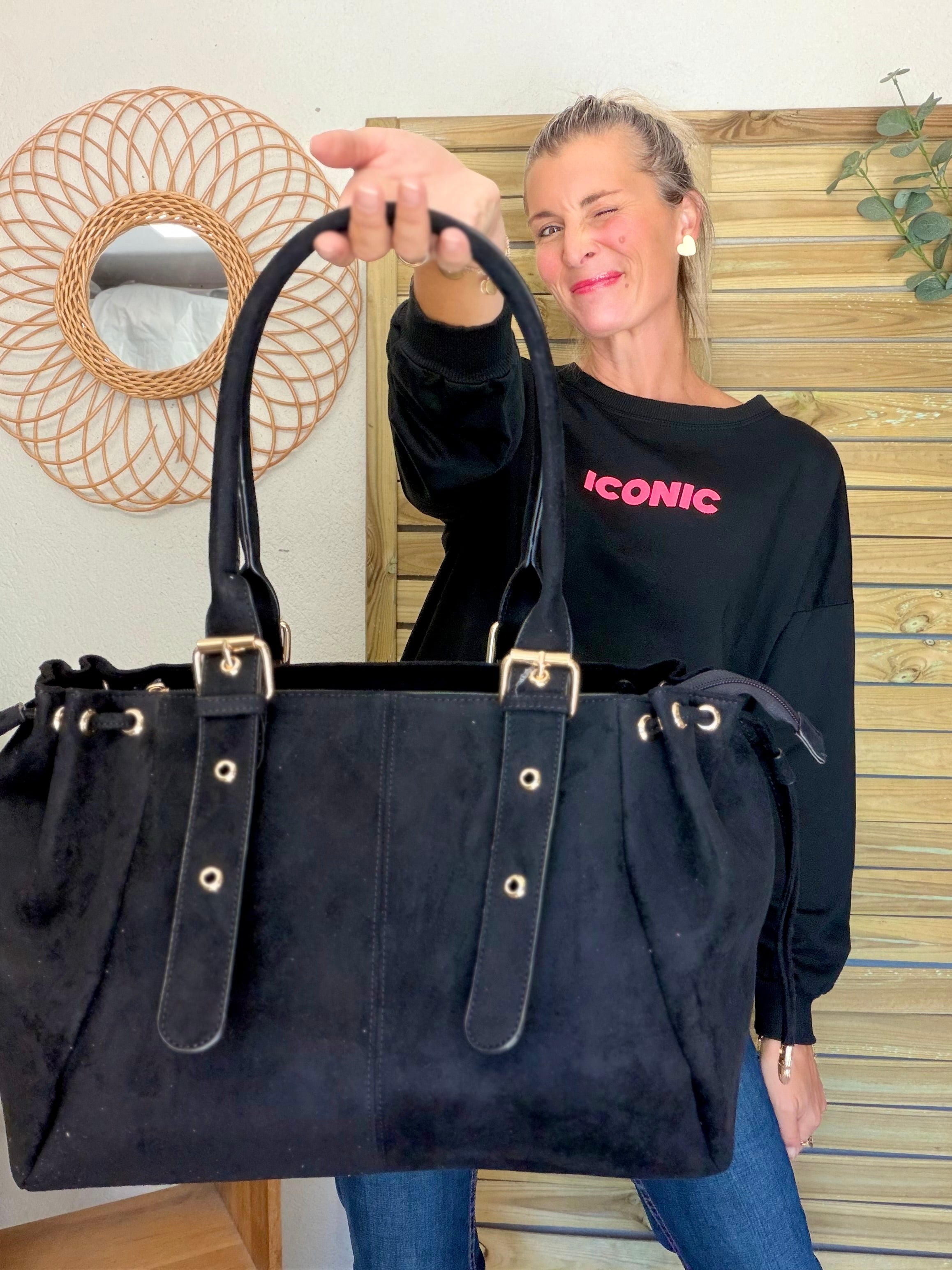 Sac cabas XL simili daim CLÉO Noir