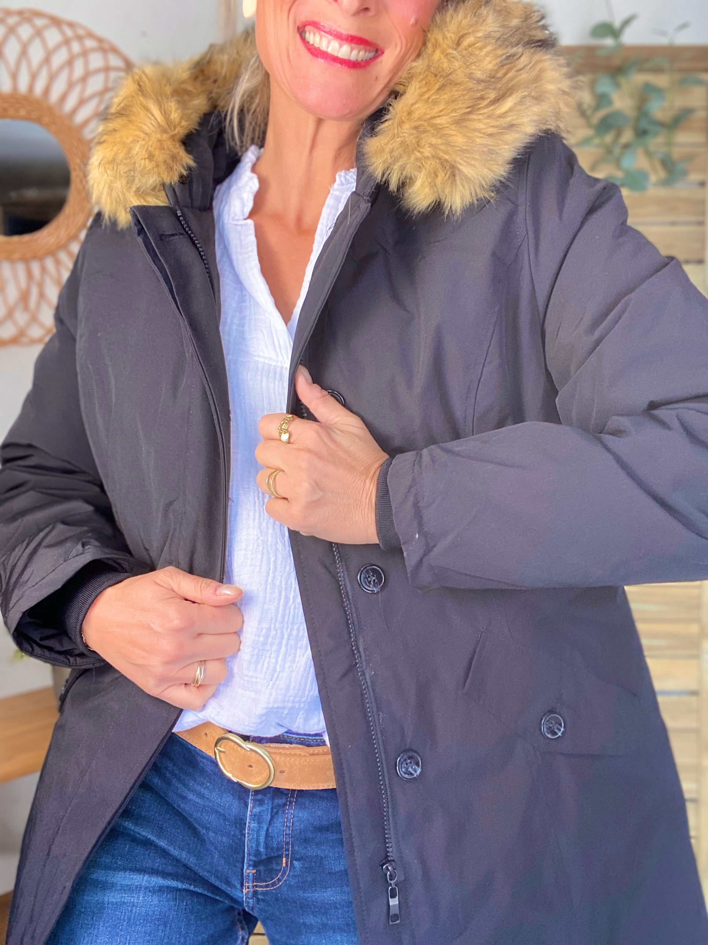 ⚡️ PÉPITES FRIDAY - Parka rembourrée déperlante noir, capuche col fourrure amovible - CHEYENNE