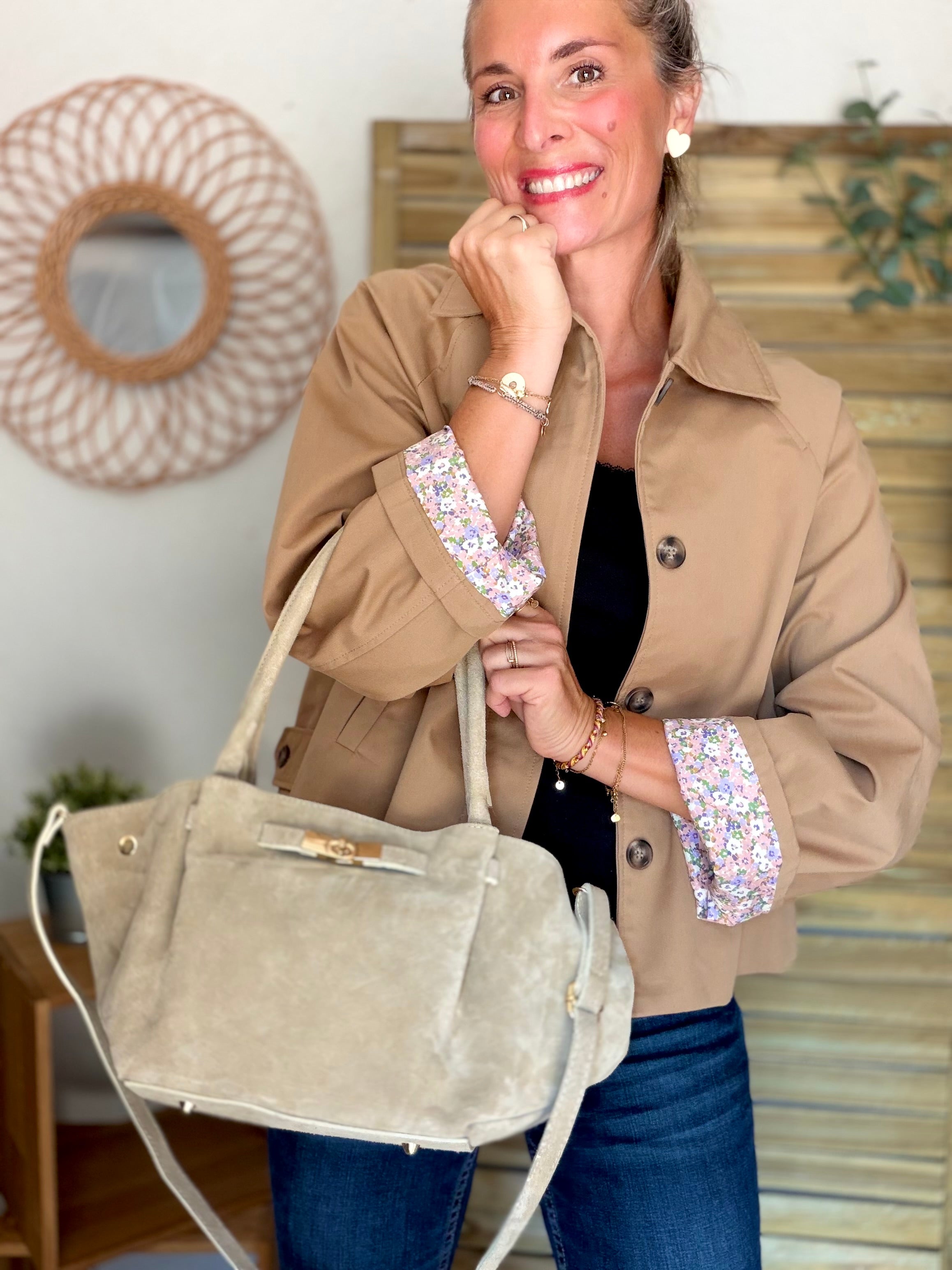 Sac cabas en cuir daim HANA - Beige