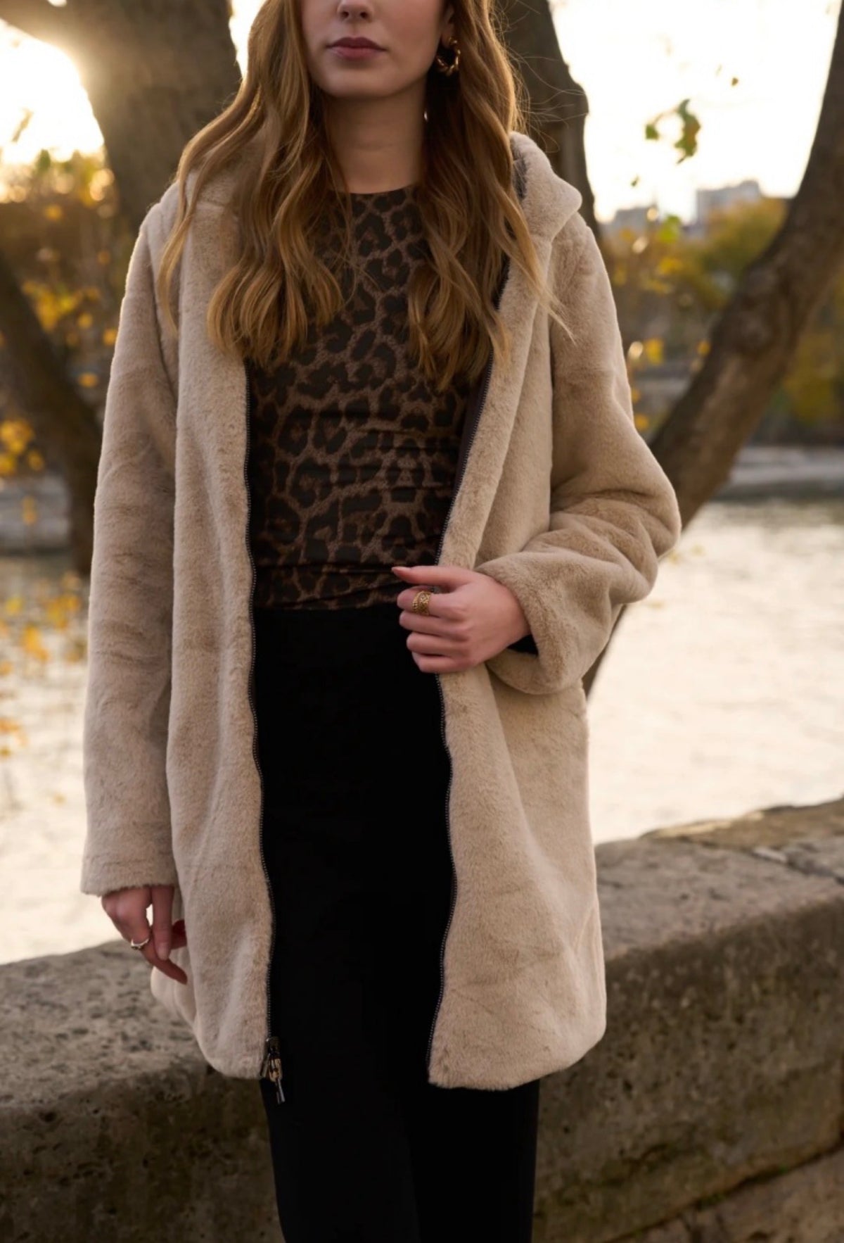 LAURA JO - Parka Imperméable réversible fourrée Chocolat ALIX Long