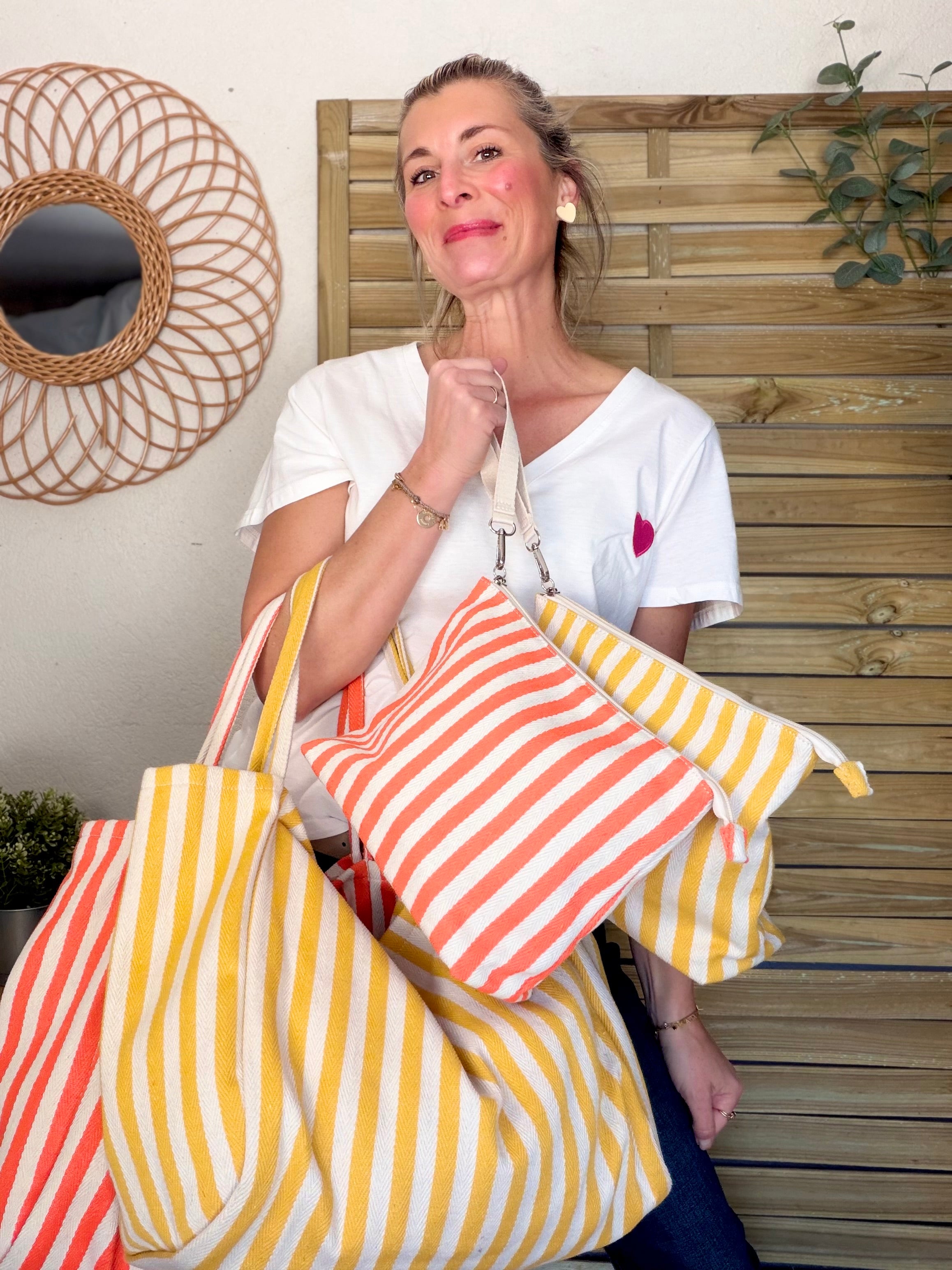 Sac cabas rayé avec fermeture zippée PAULA Bleu marine