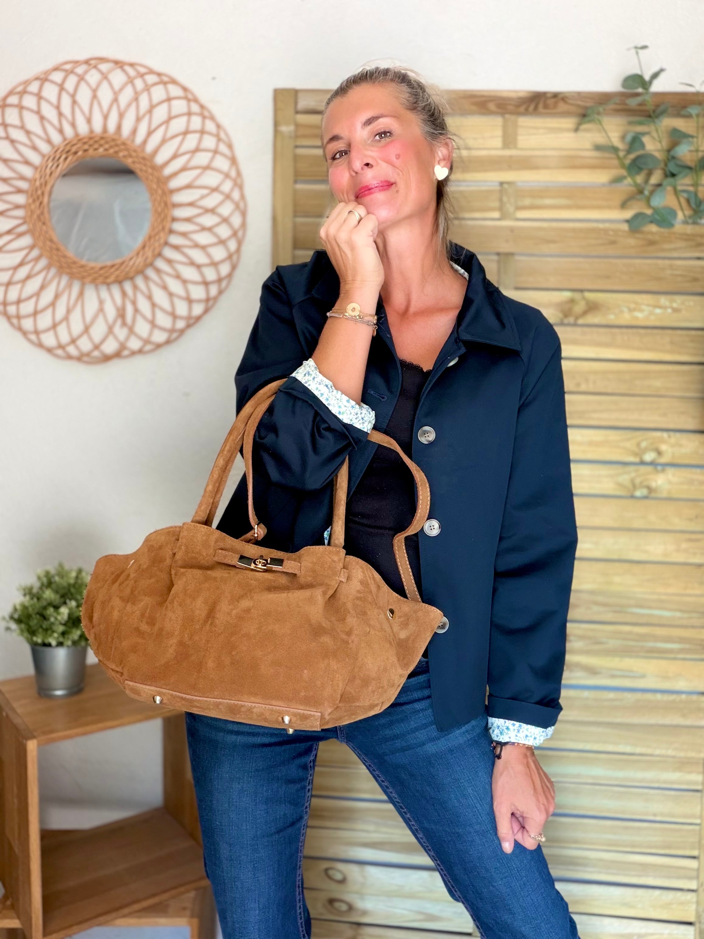 Sac cabas en cuir daim HANA - Camel
