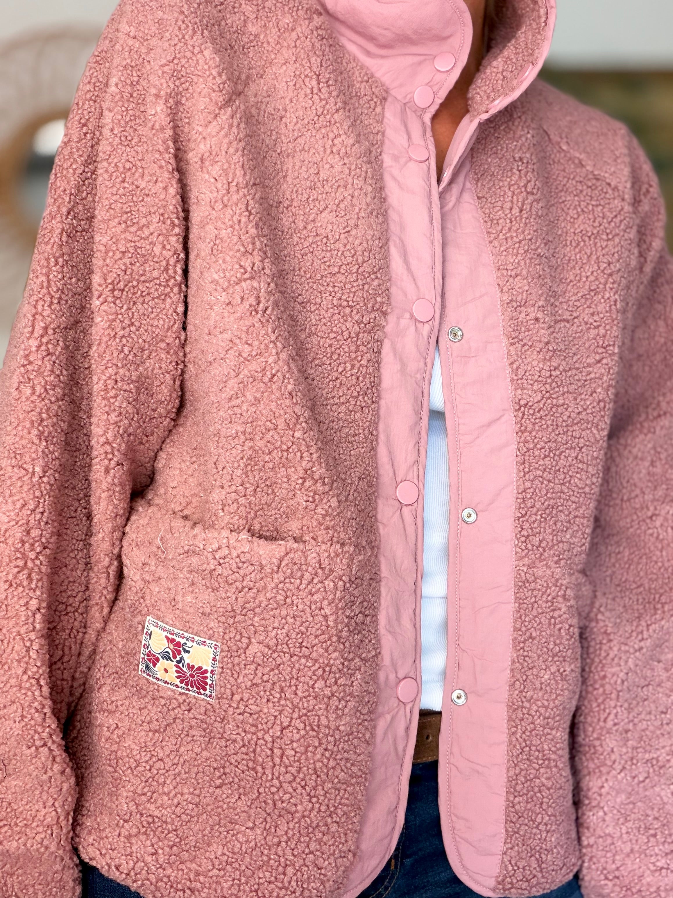 Veste matelassée réversible Sherpa AMÉLIE Vieux rose