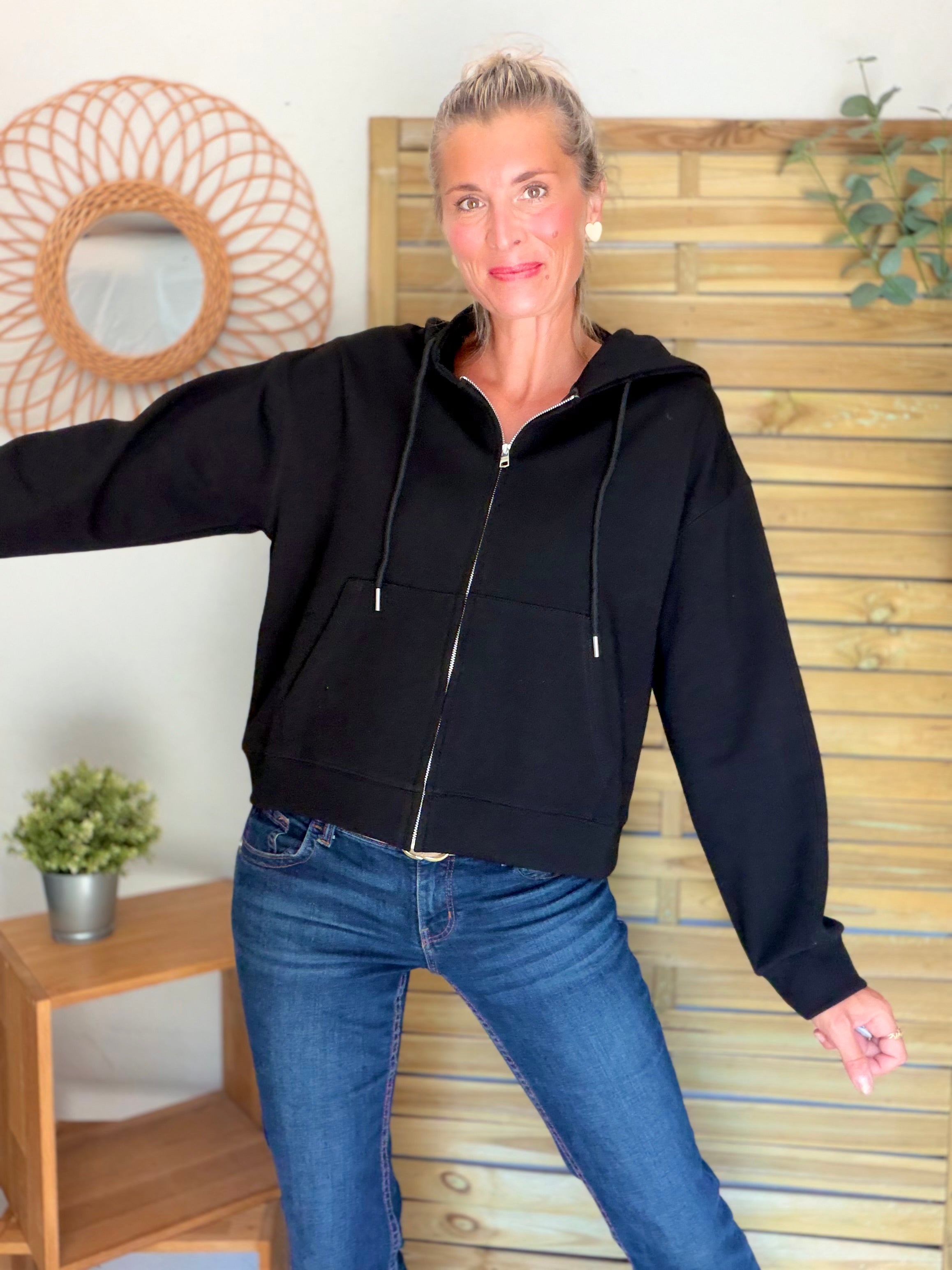 Hoodie sweat gilet strass (ailes) CLOTHILDE - Noir
