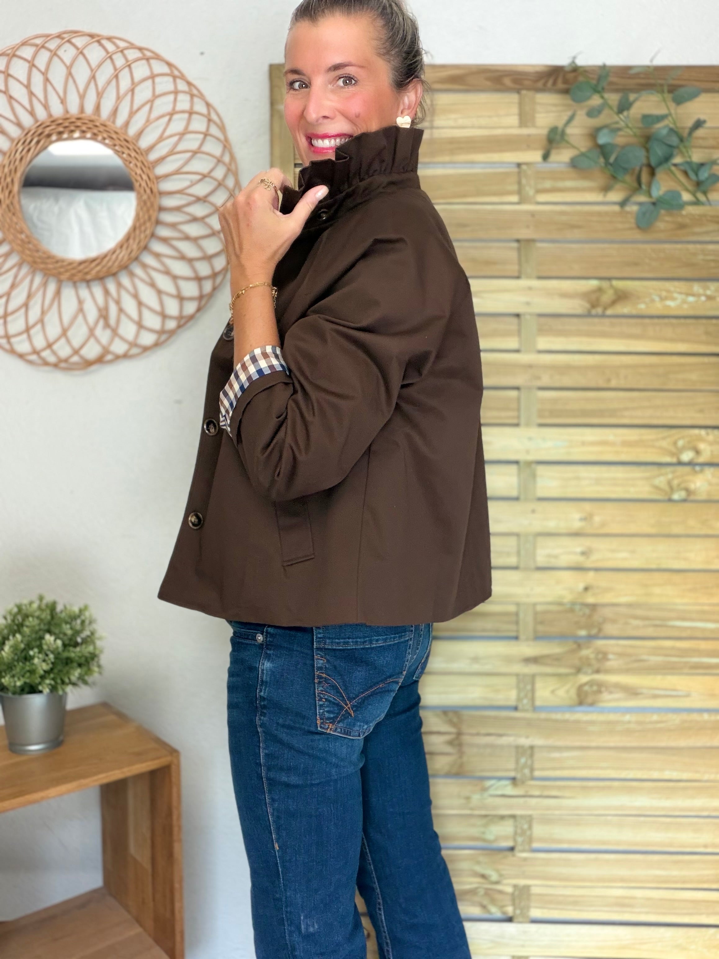 Veste Trench col victorien doublure carreaux - VICTORIA Chocolat