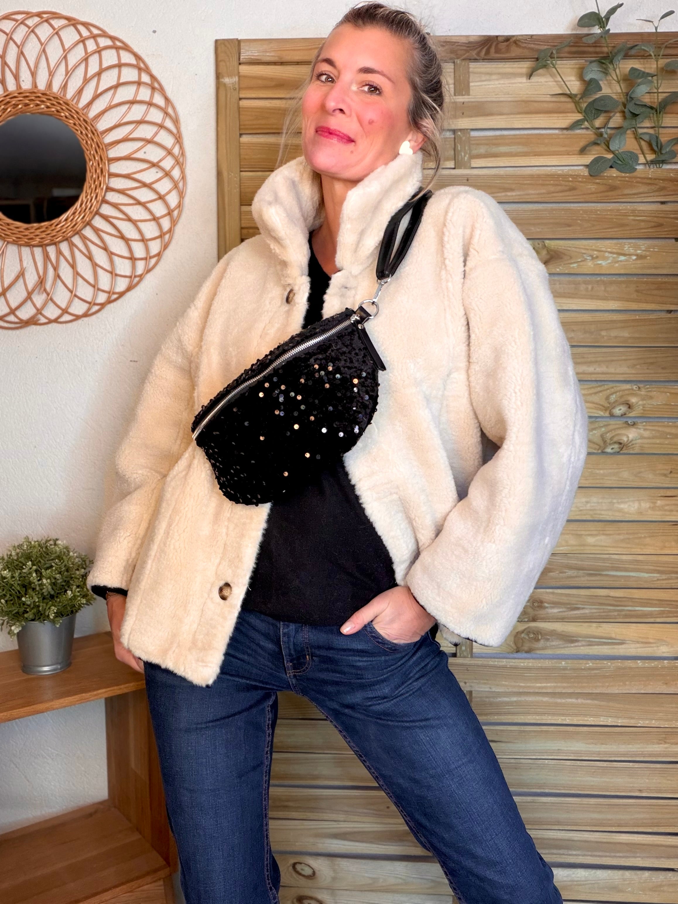 ⚡️ PÉPITES FRIDAY - Sac banane velours à sequins CARLY - noir