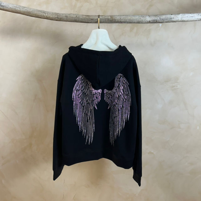 Hoodie sweat gilet strass (ailes) CLOTHILDE - Noir