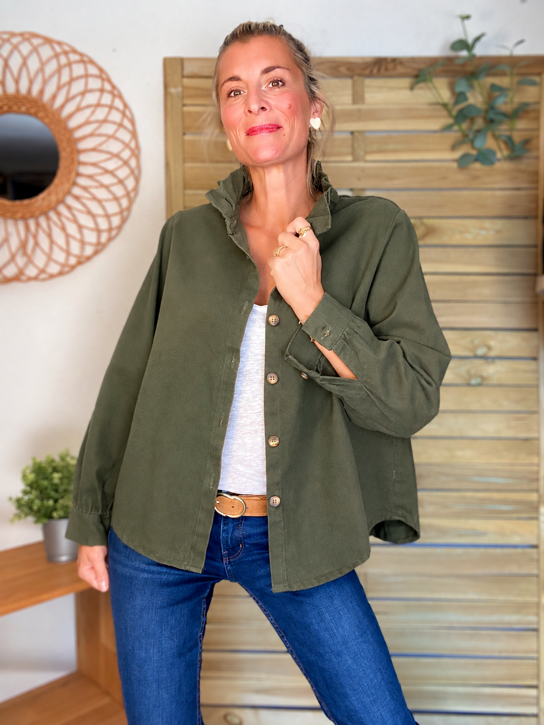 ⚡️ ARRIVAGE • Veste / Chemise en coton, col victorien volanté LISA Kaki