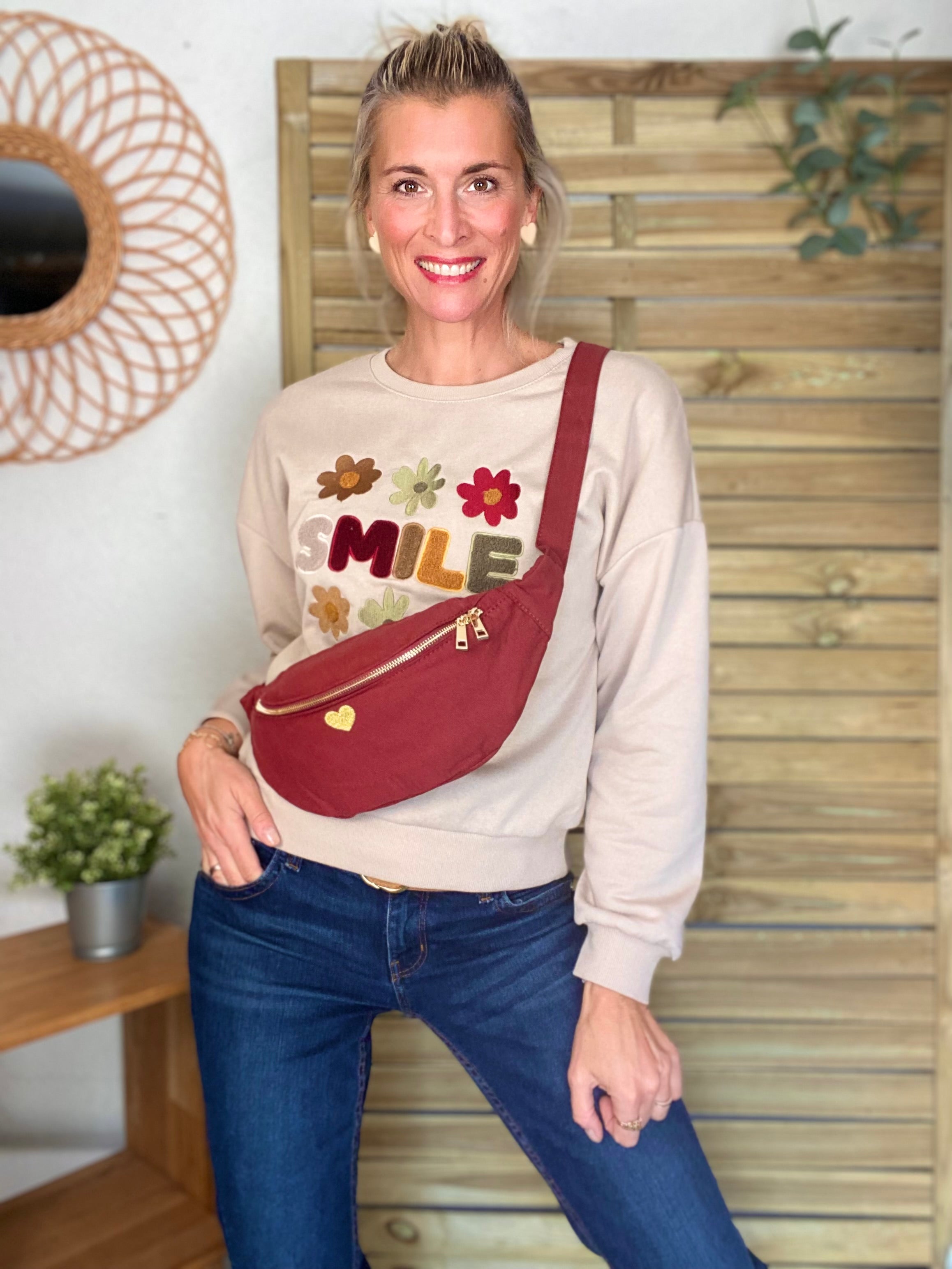 Sac banane en coton Coeur brodé 💛 CASSIDY - Bordeaux