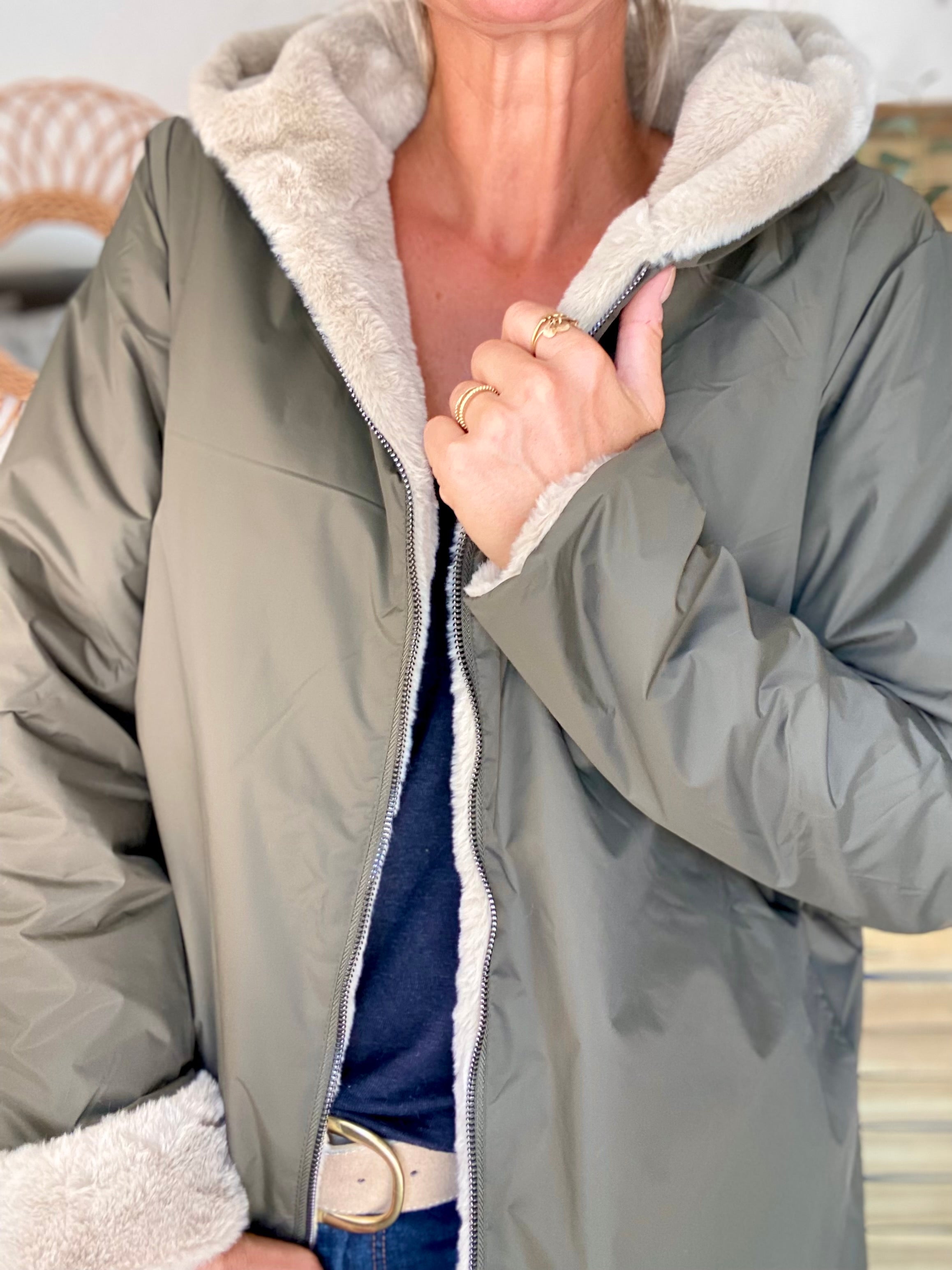Parka Imperméable réversible fourrée Kaki / Beige ALIX - LAURA JO