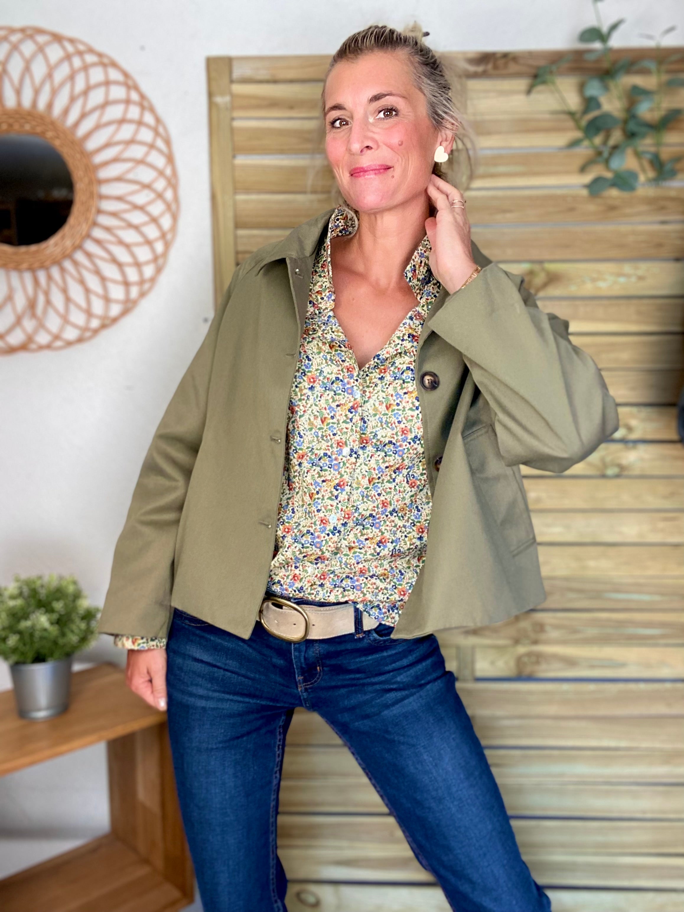 Veste Trench en coton avec vichy - YSEULT court Kaki