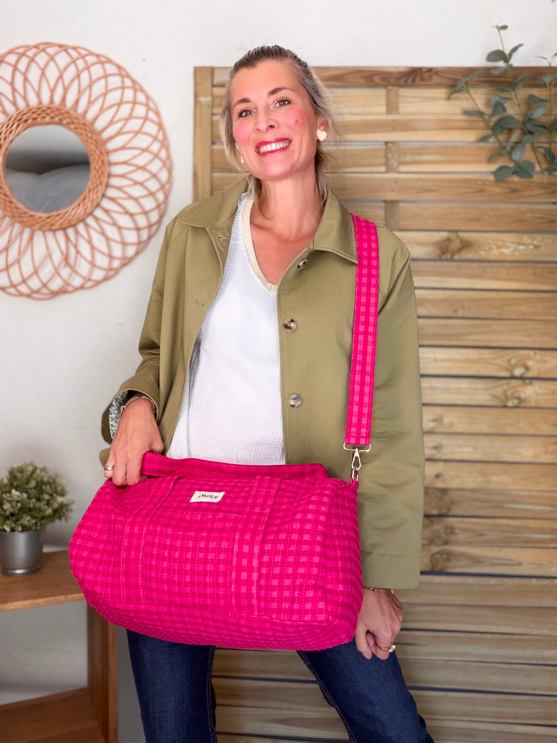Sac polochon imprimé Vichy rose Amour NOA