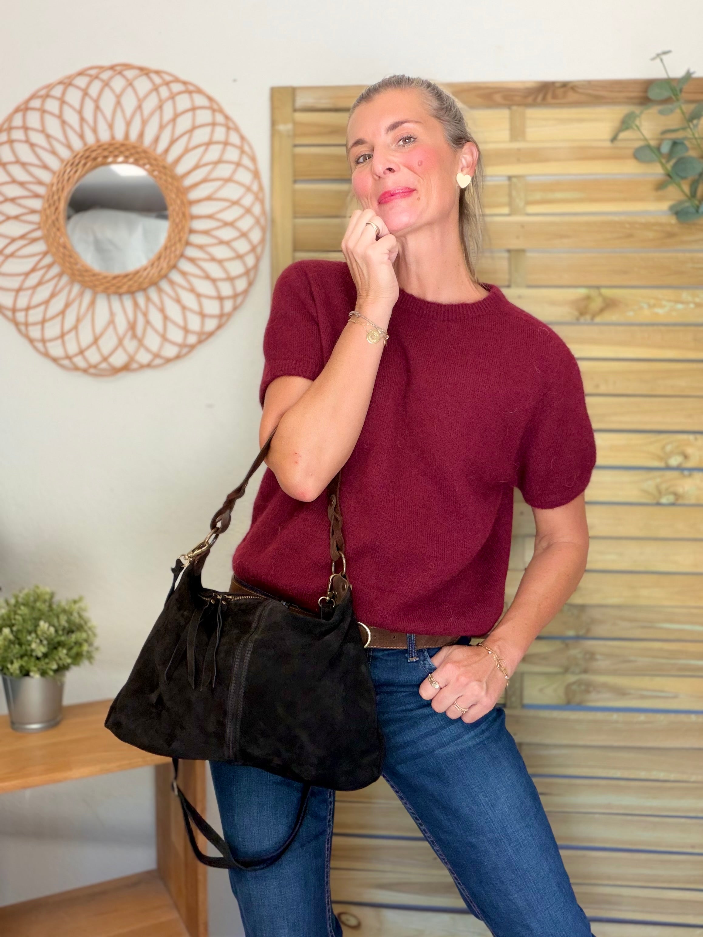 Pull laine et alpaga PEGGY - Bordeaux