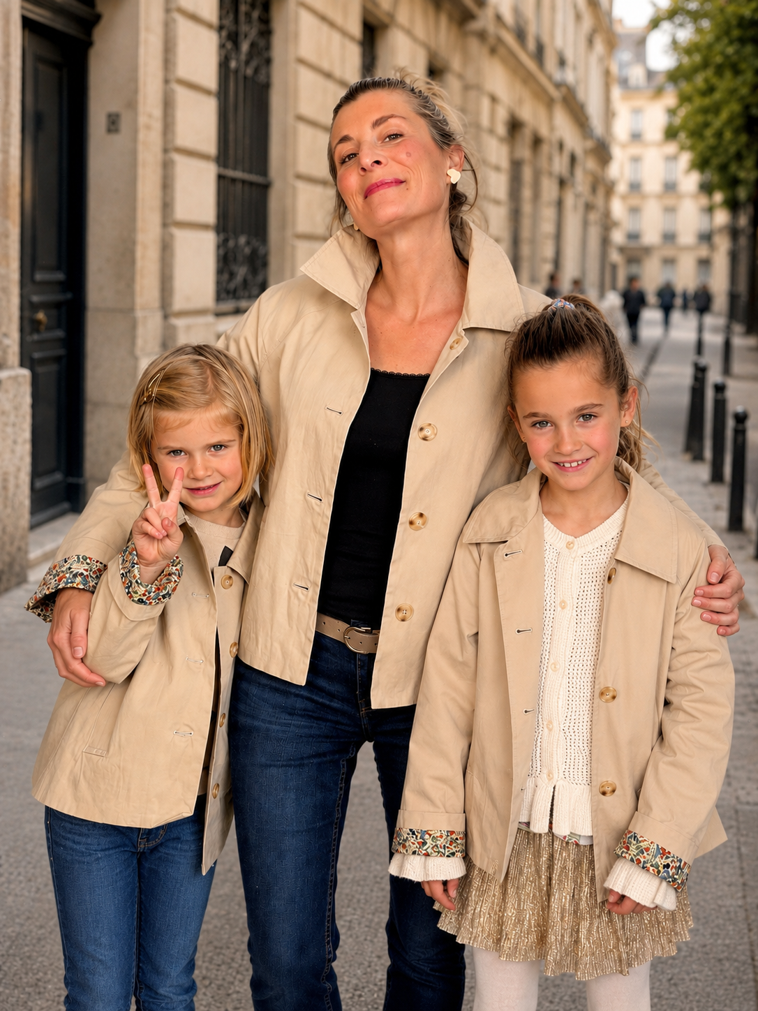 Veste Trench en coton beige avec Liberty - MARION (Taille 2 ans à la Taille XL)