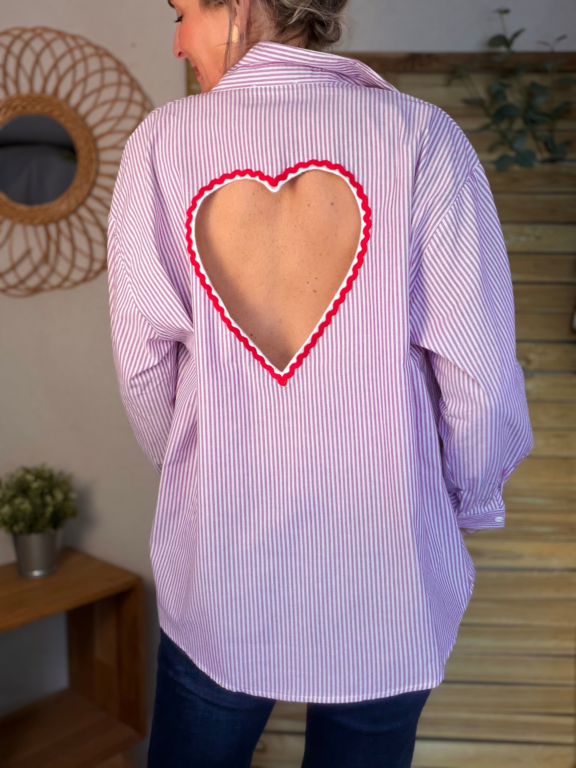 Chemise rayée rose cerise cœur ajouré dos ❤️ AMANDA