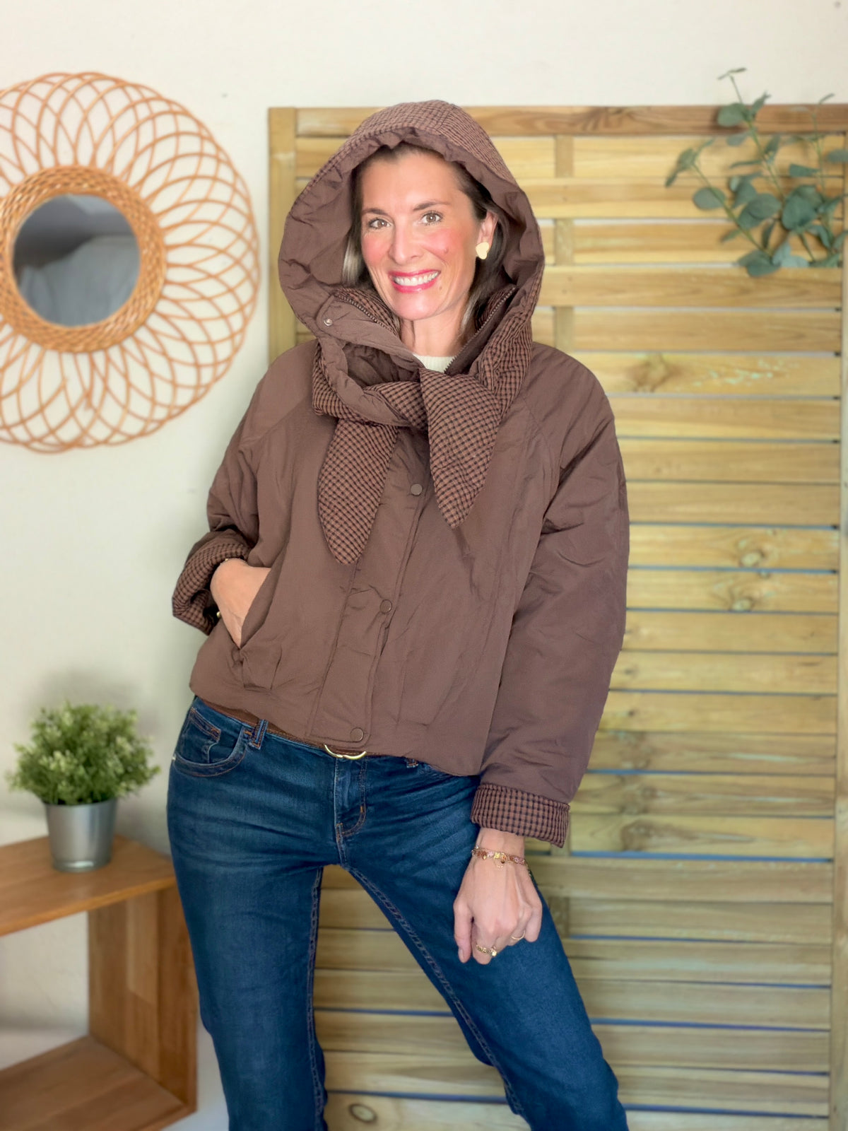 PRÉCOMMANDE (Expédition 22/10) • Veste matelassée capuche amovible réversible ODILE Chocolat