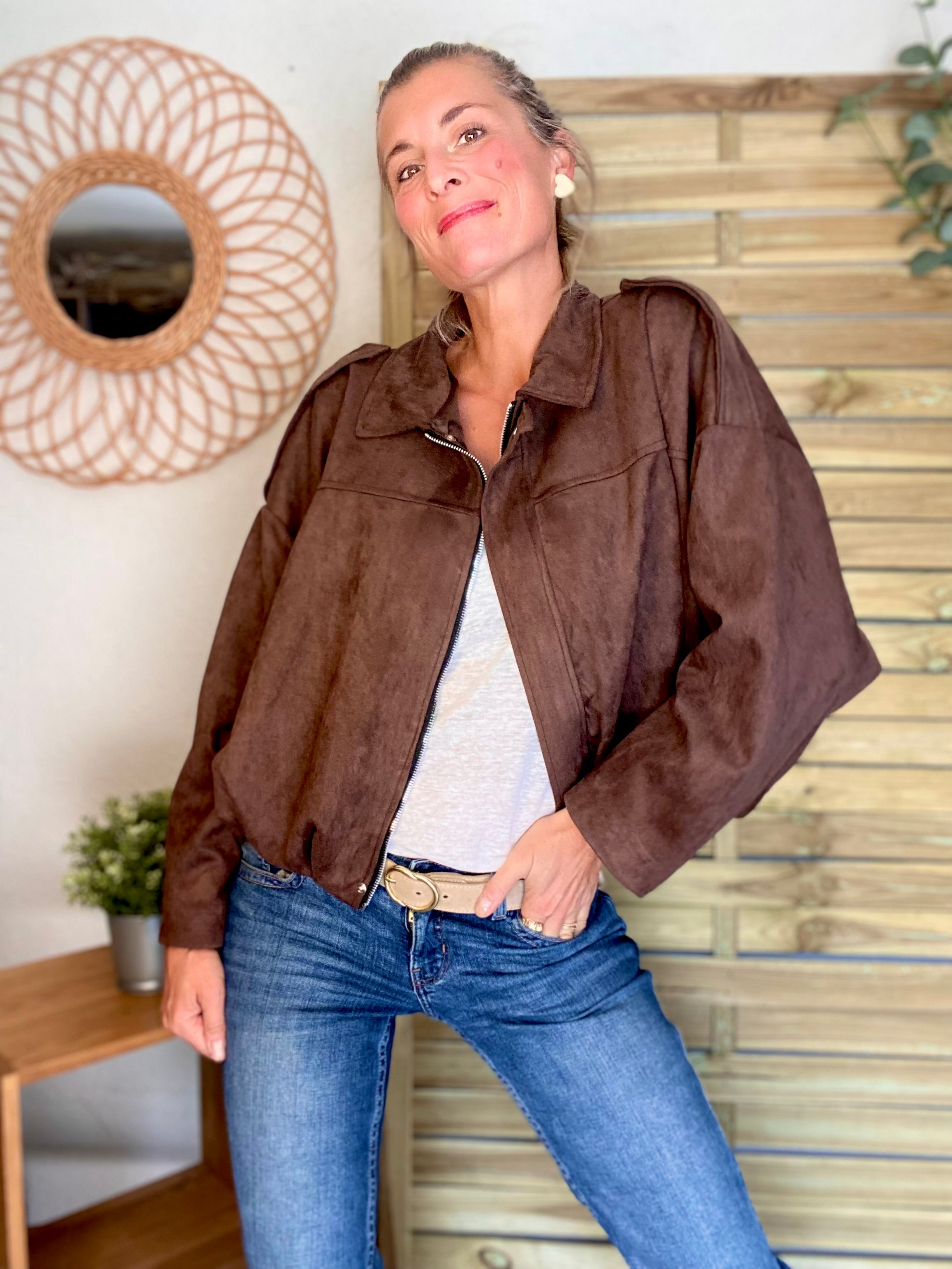 Veste oversize en suédine ISAAC - Chocolat
