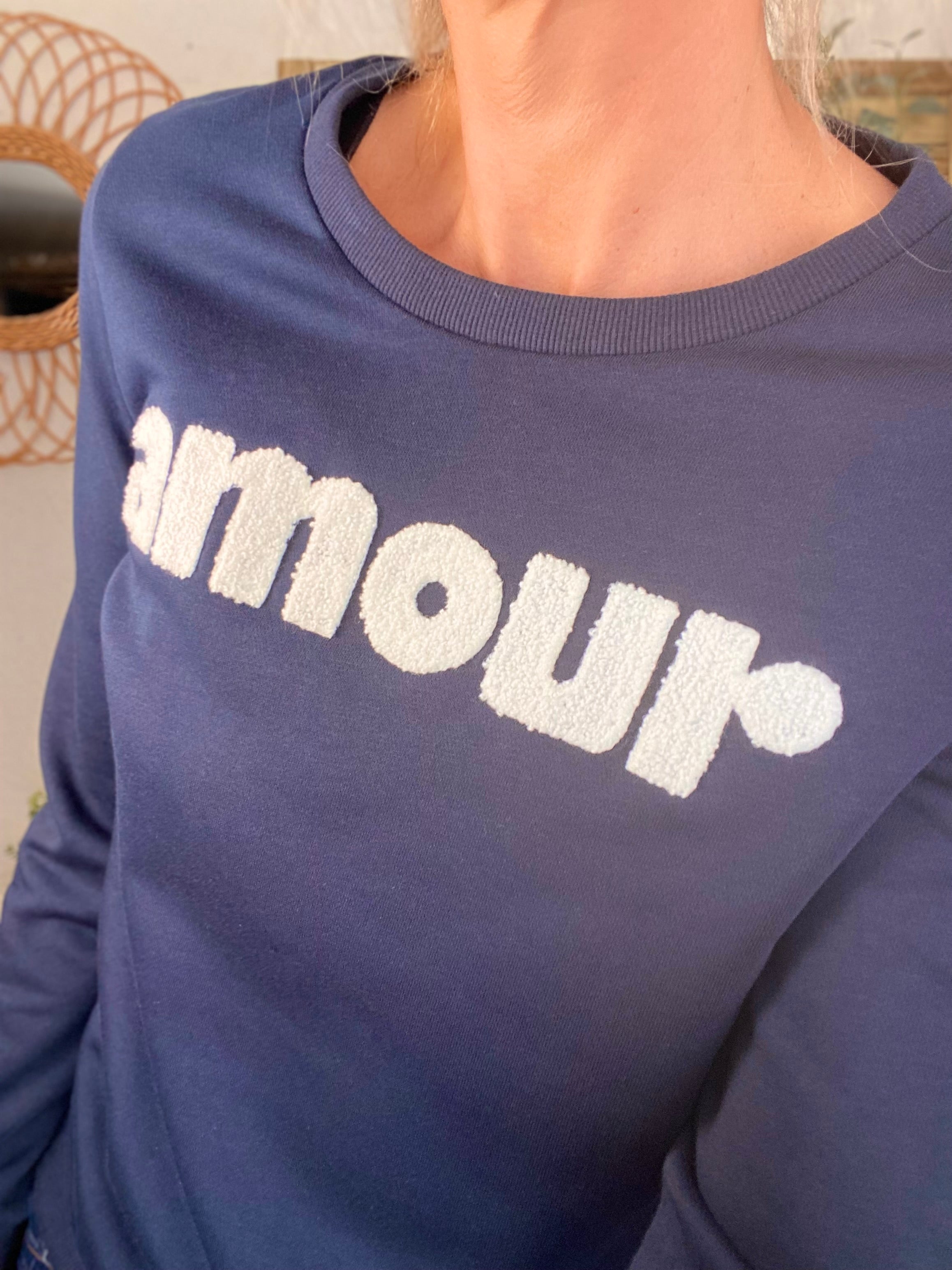 Sweat amour DORIA - Bleu marine / Blanc